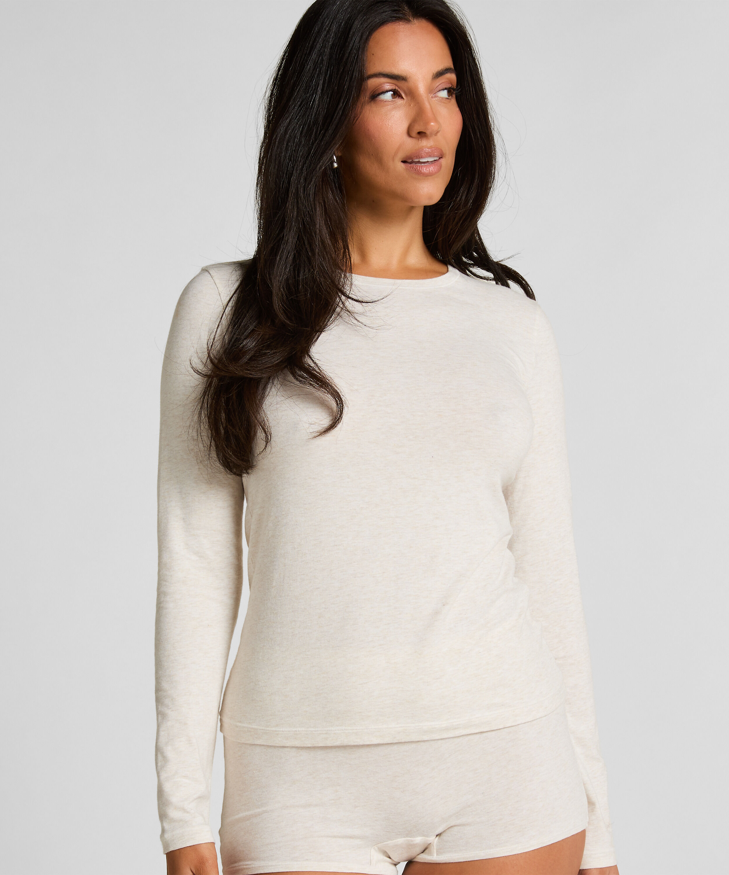 Langermet topp i myk bomull, Beige