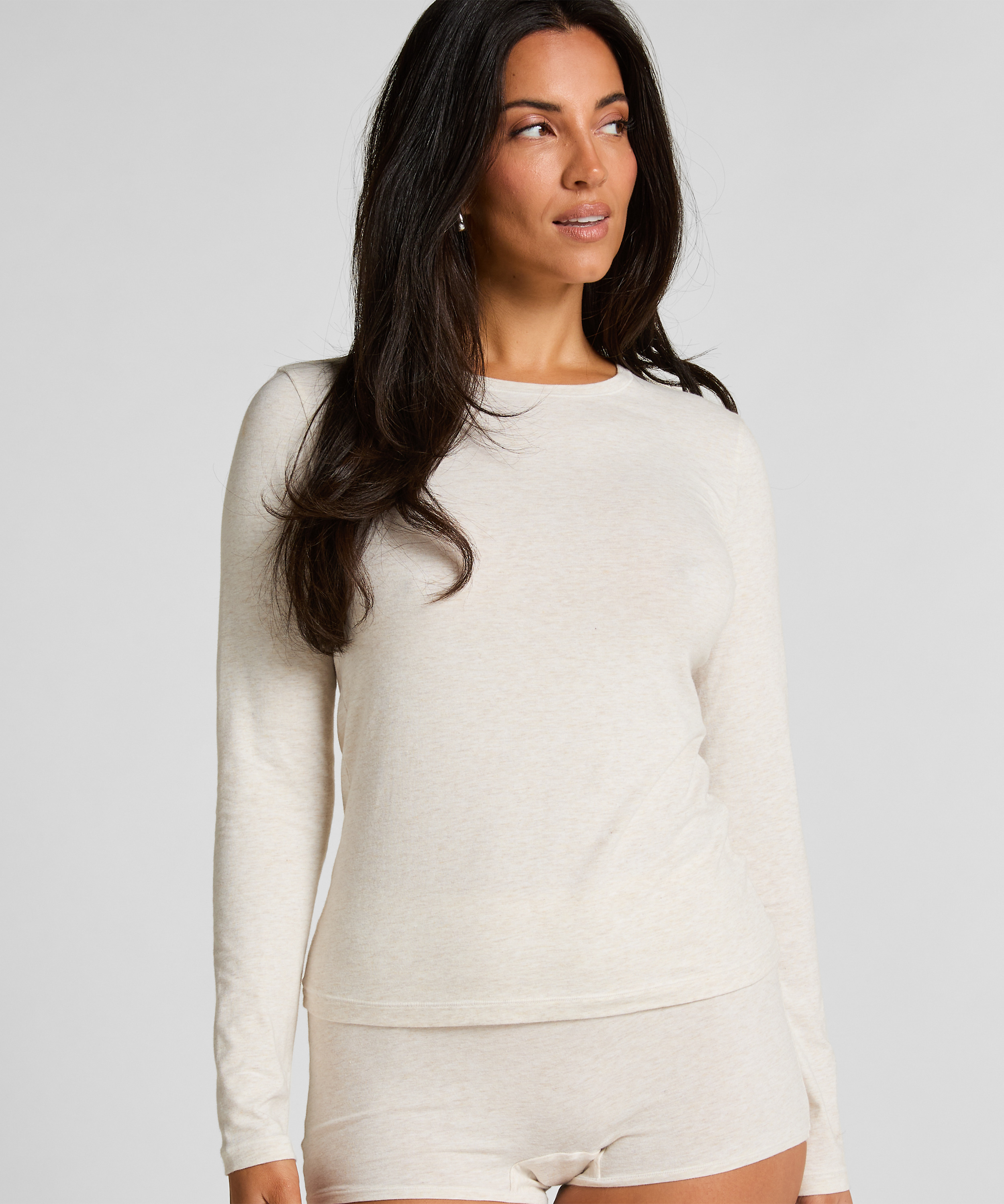 Langermet topp i myk bomull, Beige, main