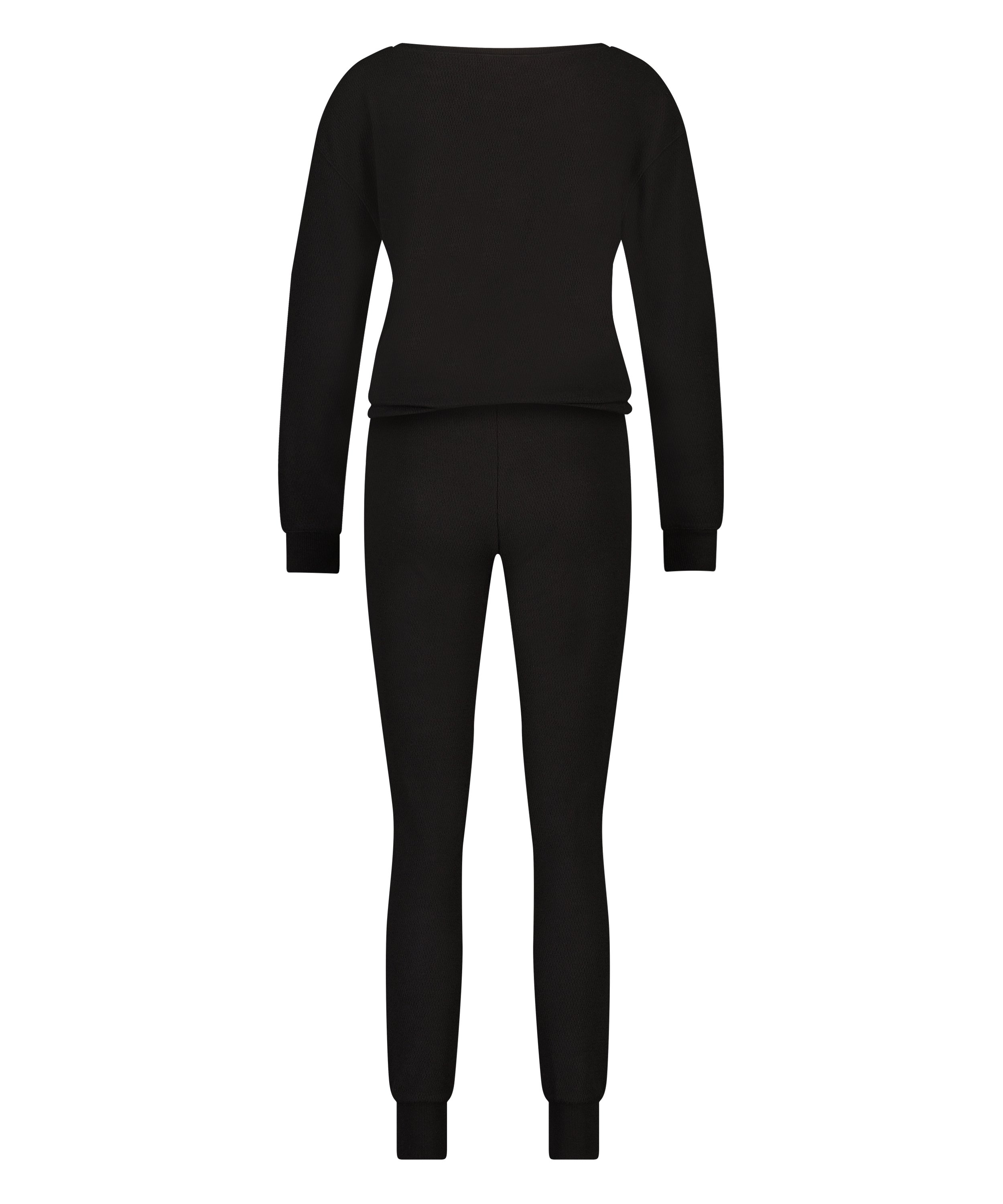 Waffle Placket pysjamas, Svart, main