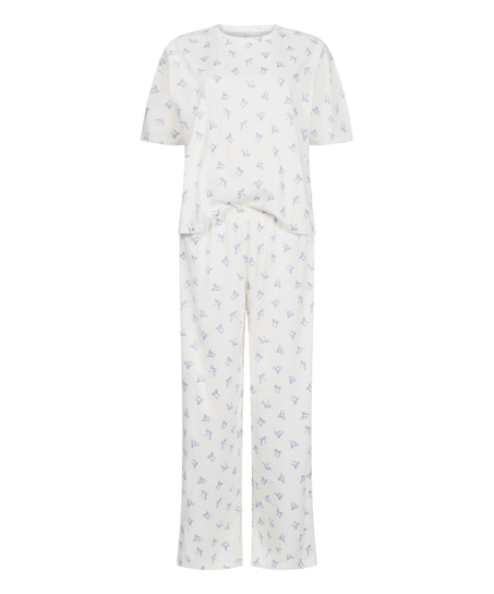 Pyjama Set Cotton Jersey Long, Hvit