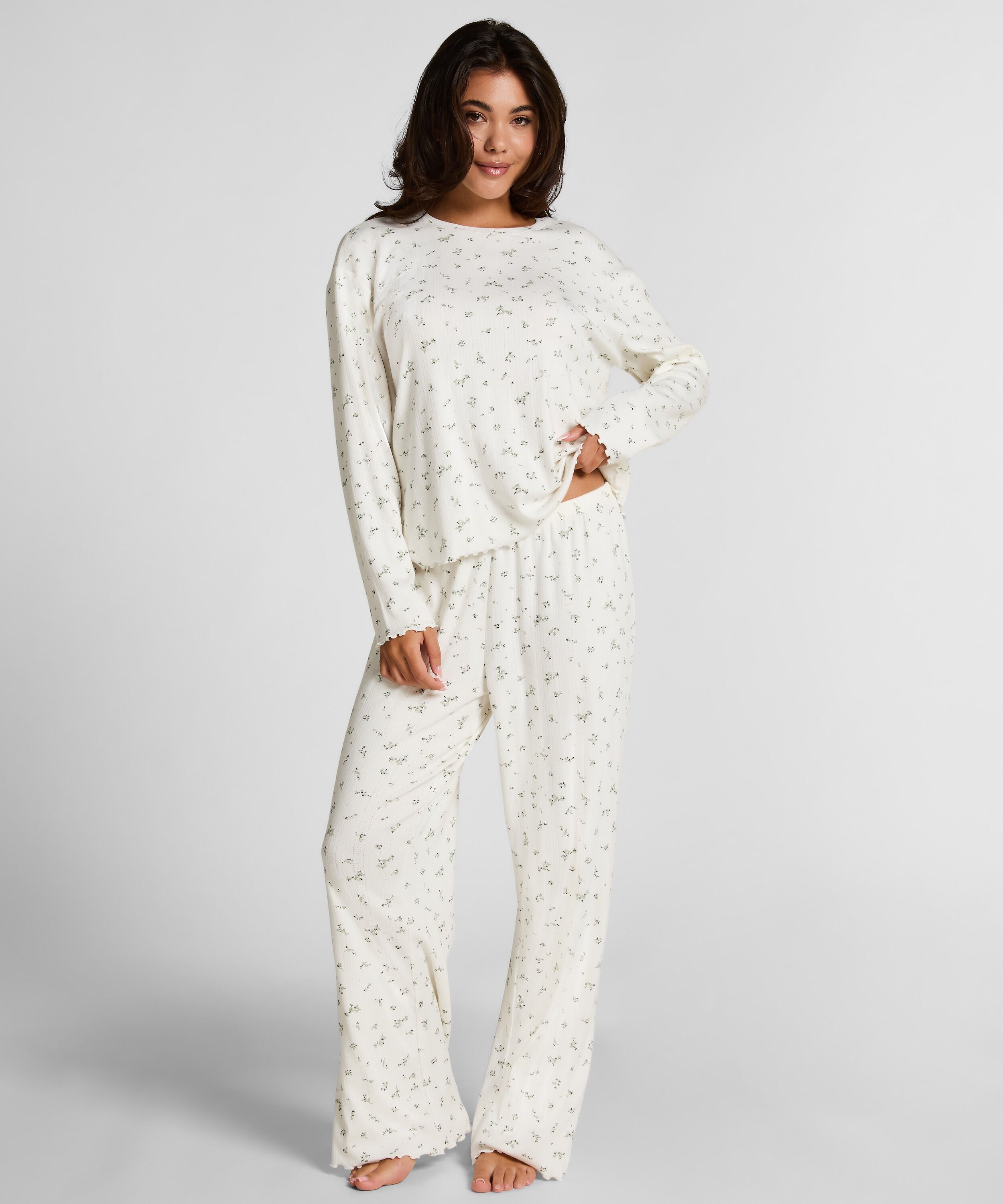 Pyjama Pant Loose Pointelle, Hvit