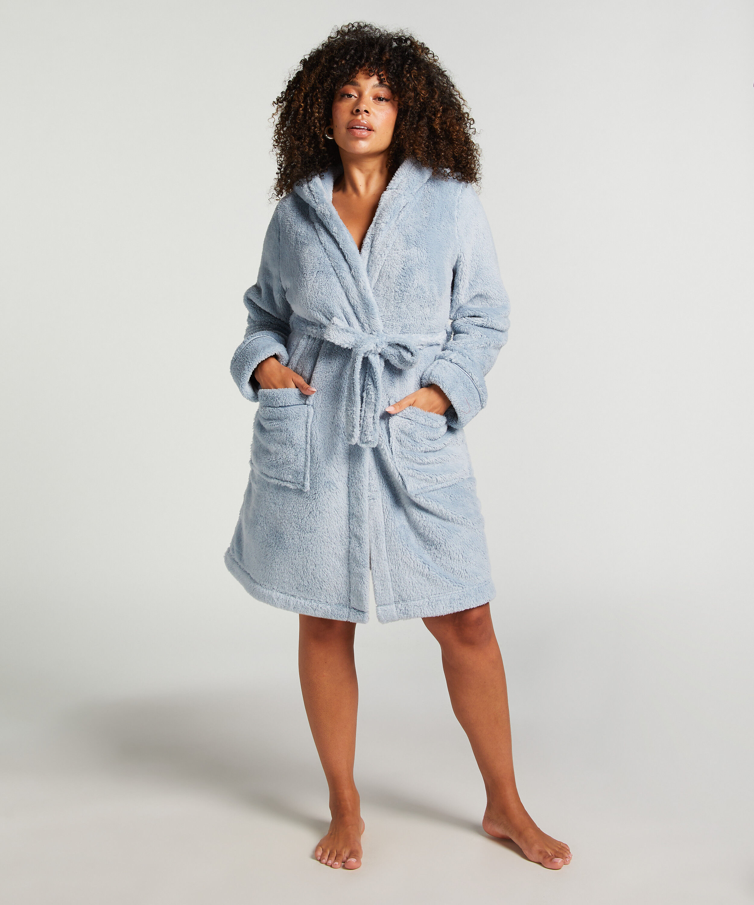 Fleece kort badekåpe, Blå