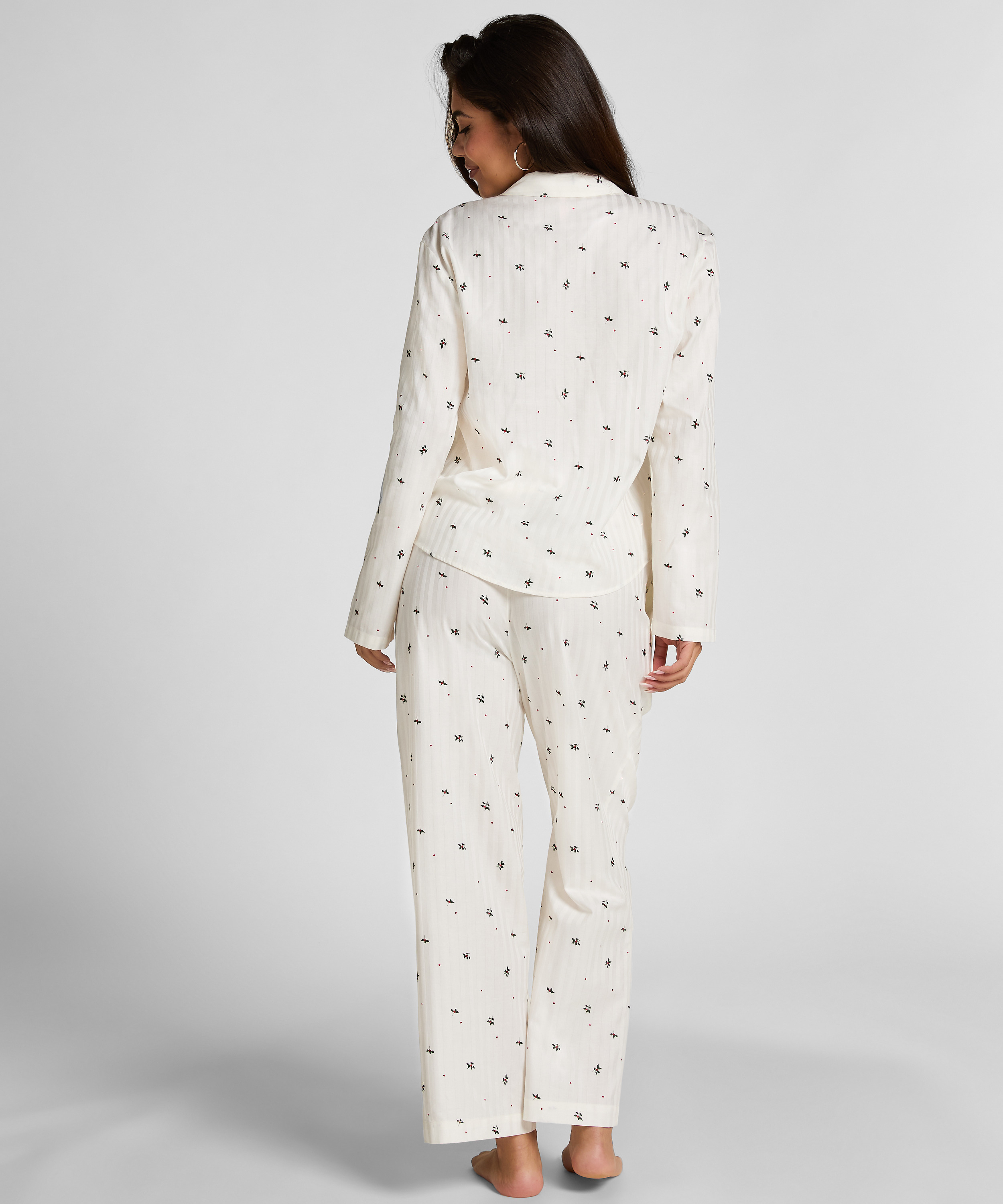 Jacquard Pyjamatopp med Lange Ermer, Hvit, main