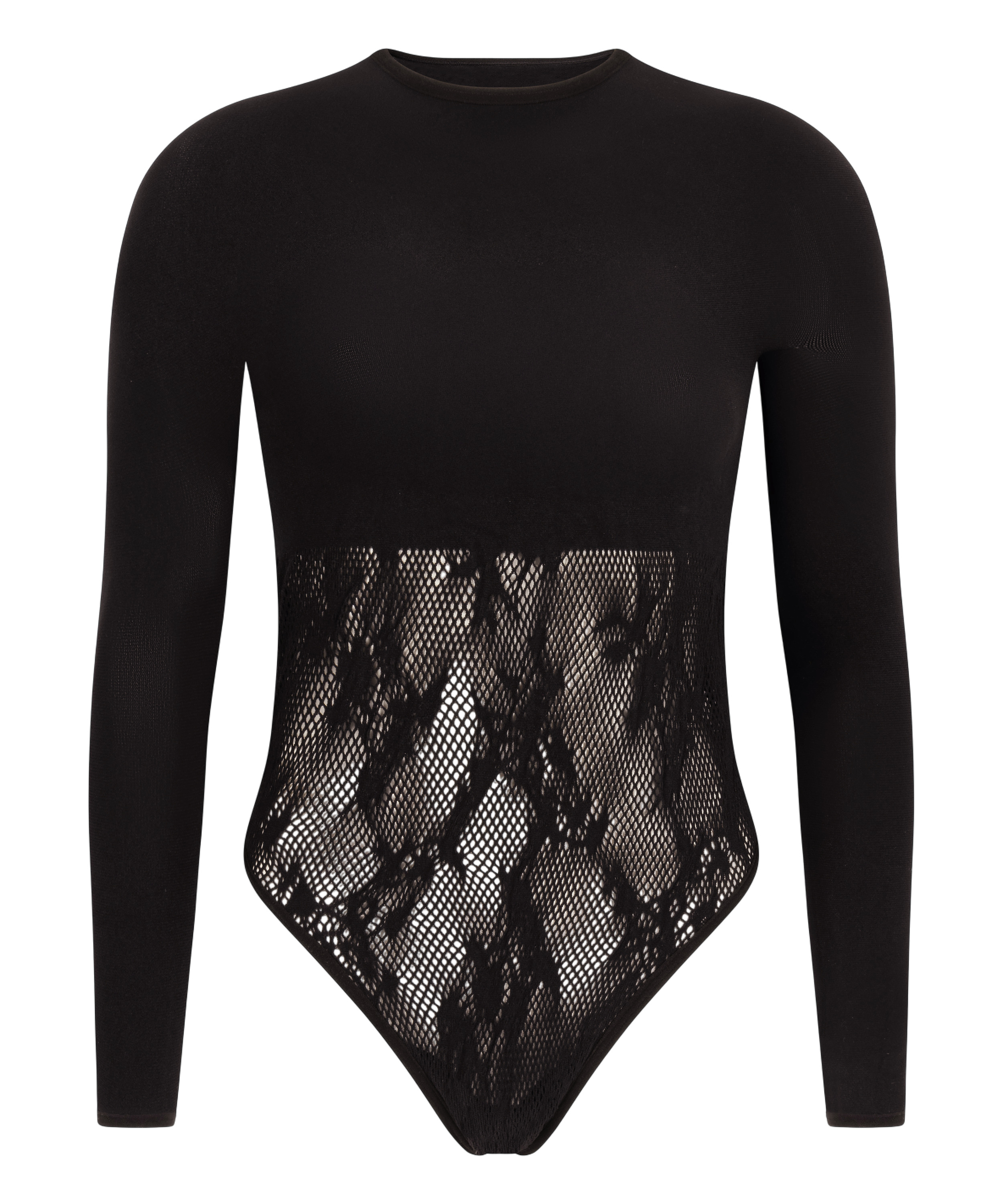 Blomster langermet body, Svart, main