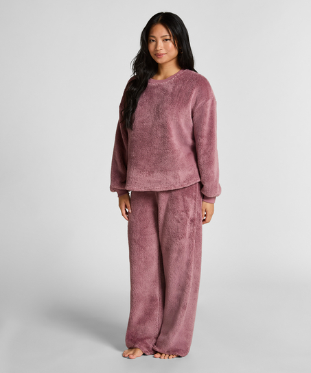 Langermet Topp Fluffy Fleece, Rosa