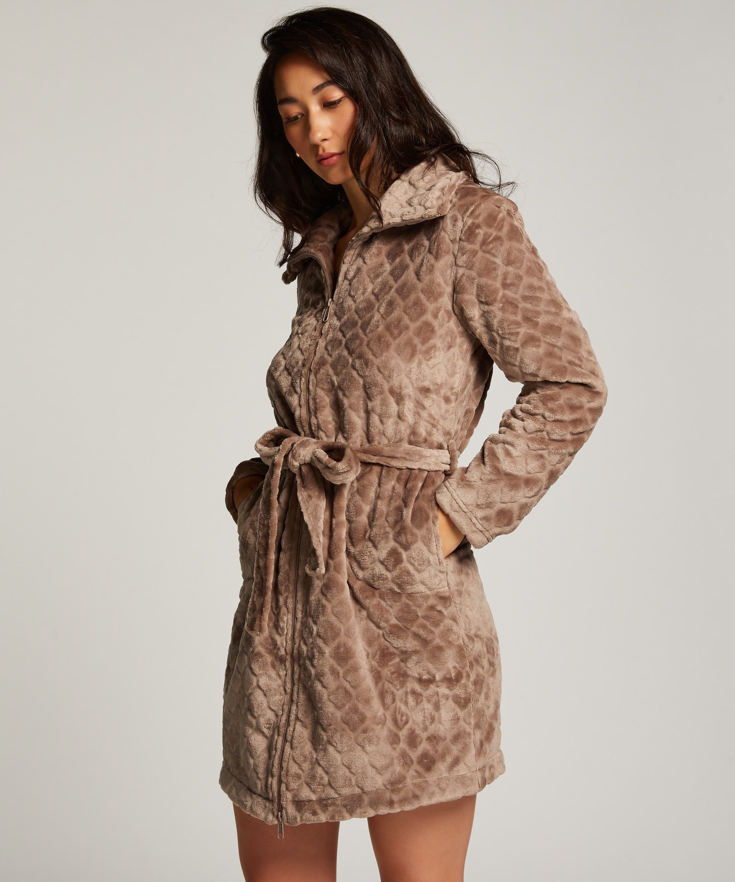 Badekåpe Zip Fleece, Brun, main