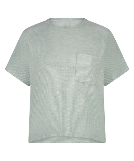 Ribbet kortermet topp, Grønn