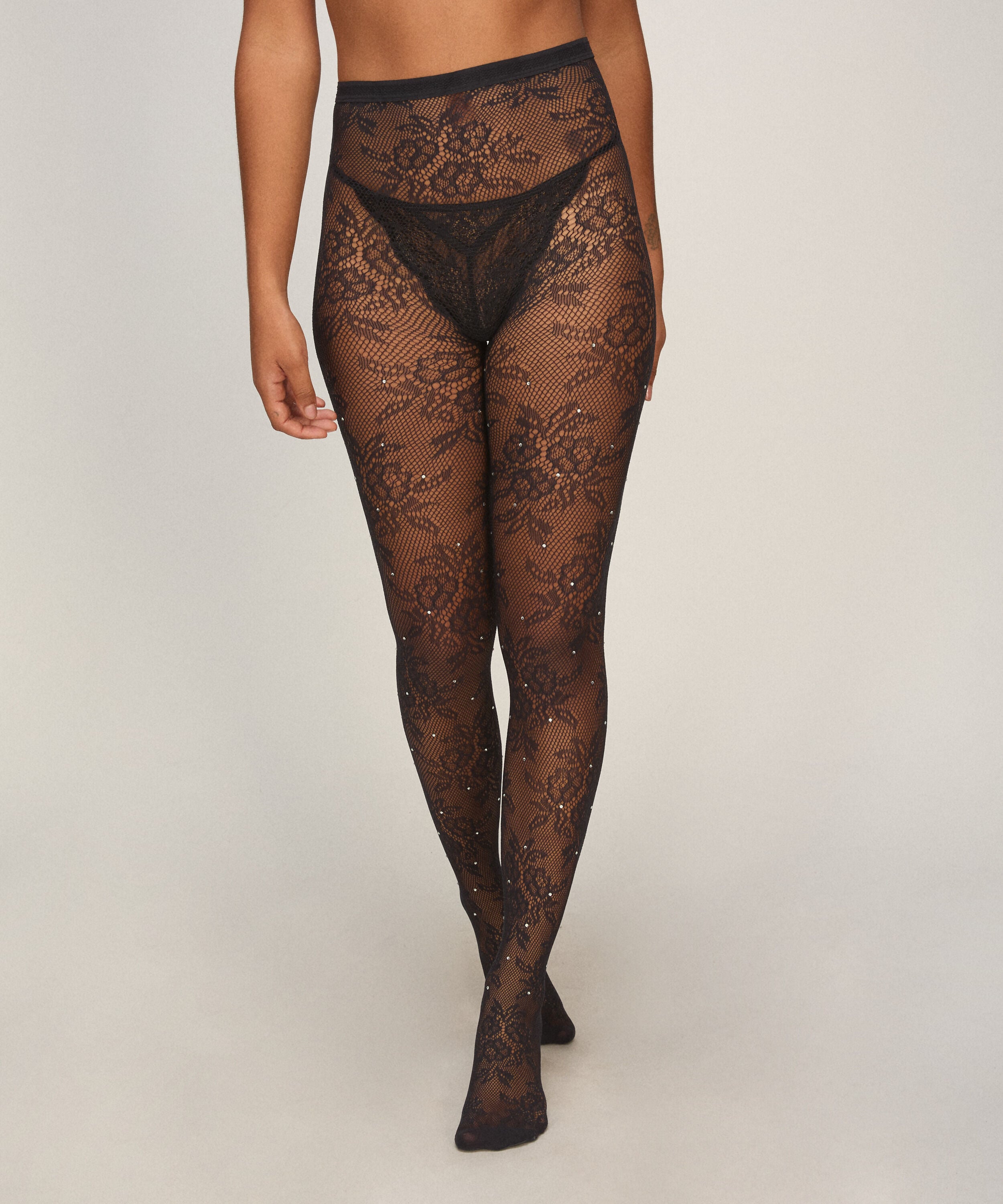 Tight Allover Lace Rhinestones, Svart