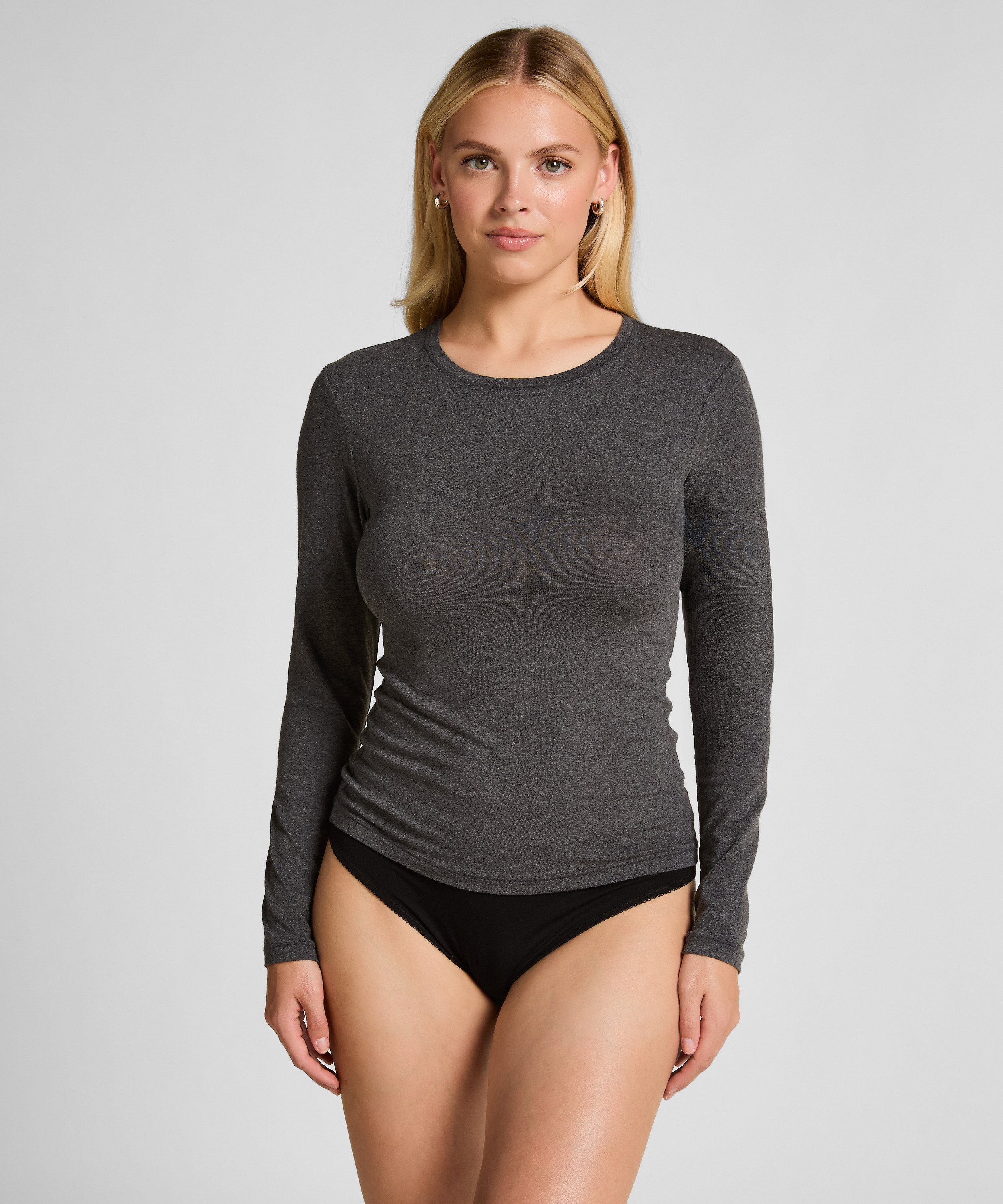 Langermet topp i myk bomull, Gr&aring;, main