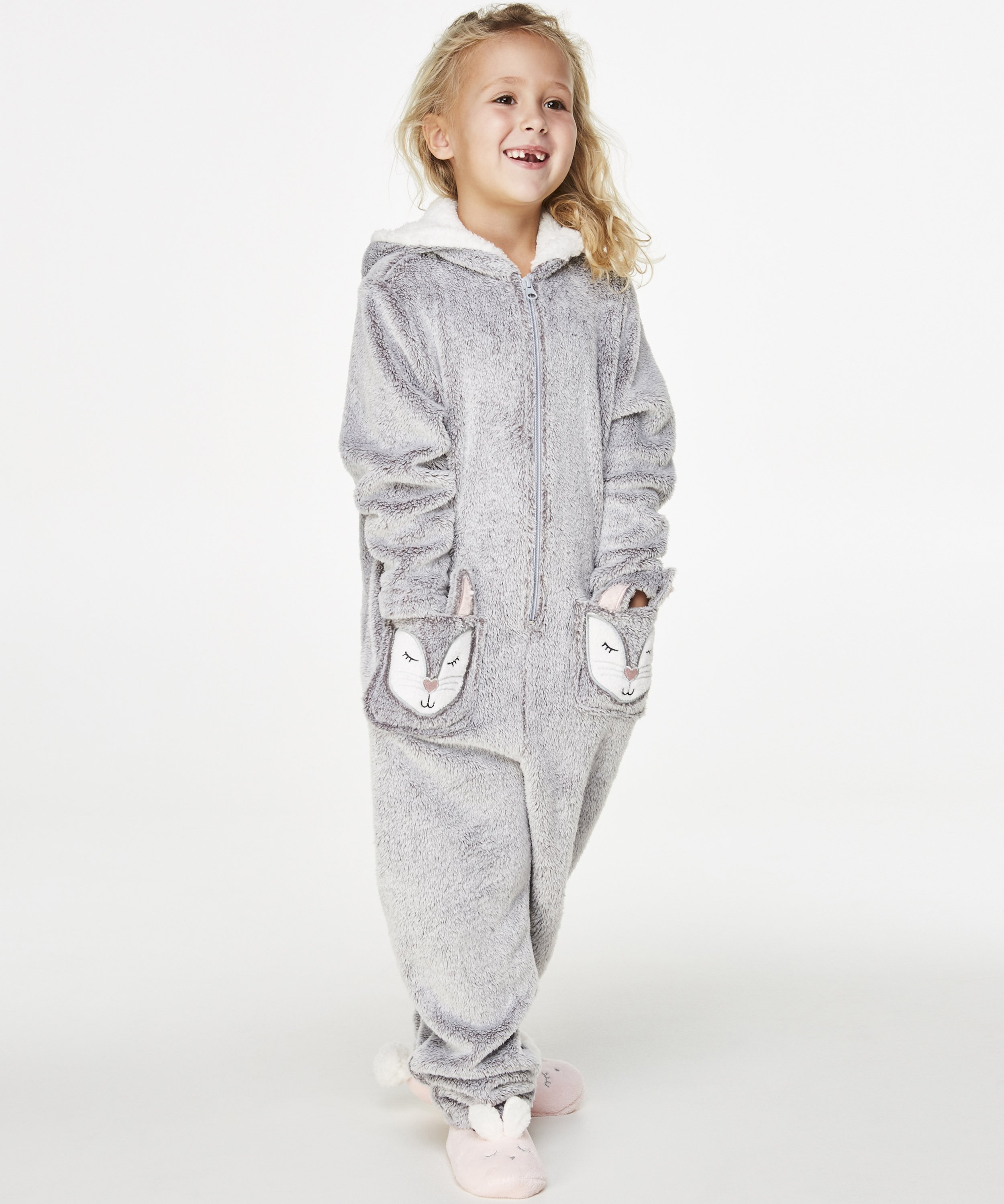 Fleece Onesie Kids, Grå, main