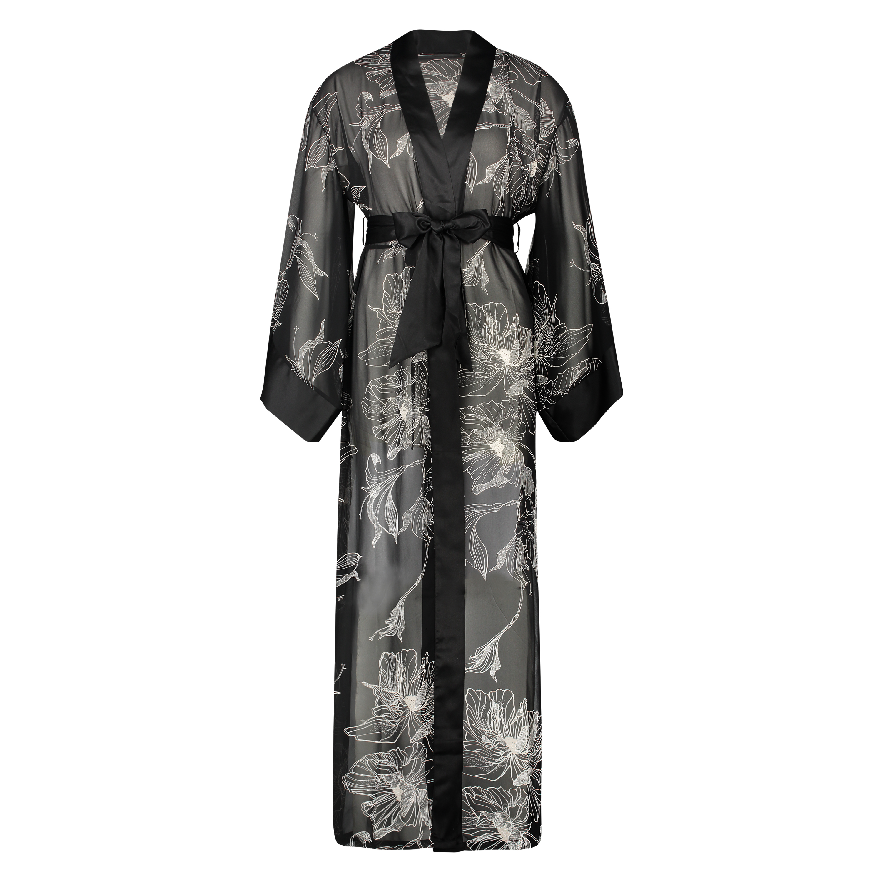 Lotus lang chiffonkimono, Svart, main