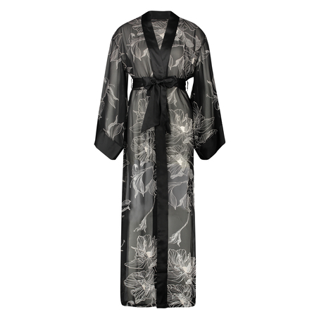 Lotus lang chiffonkimono, Svart