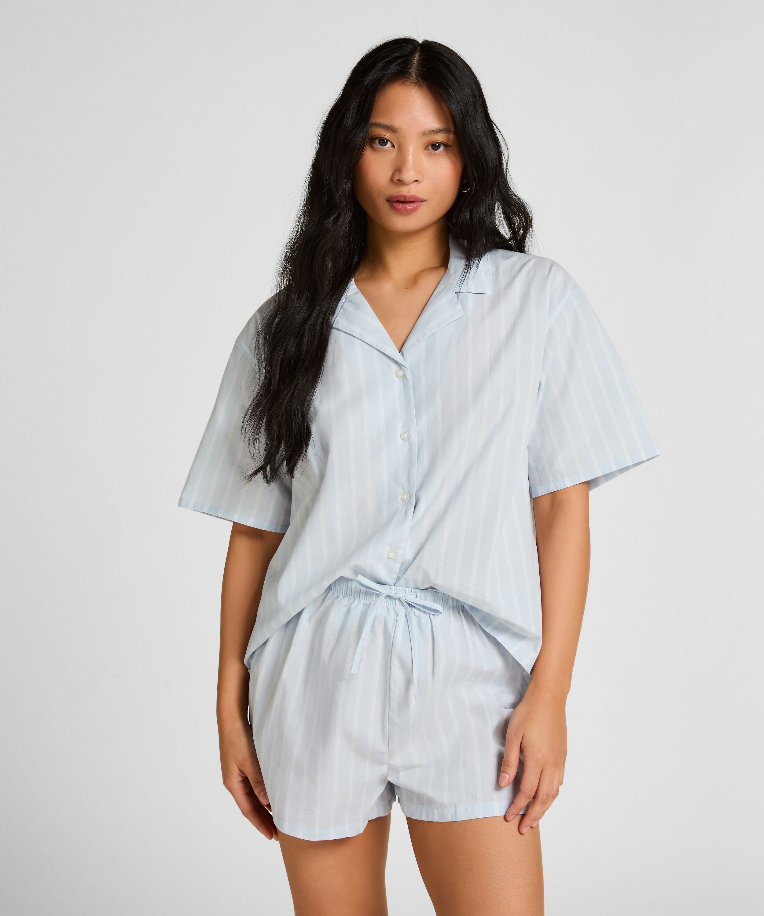 Stripet Bomullsjakke, Blå Stripet Bomullsjakke, Blå