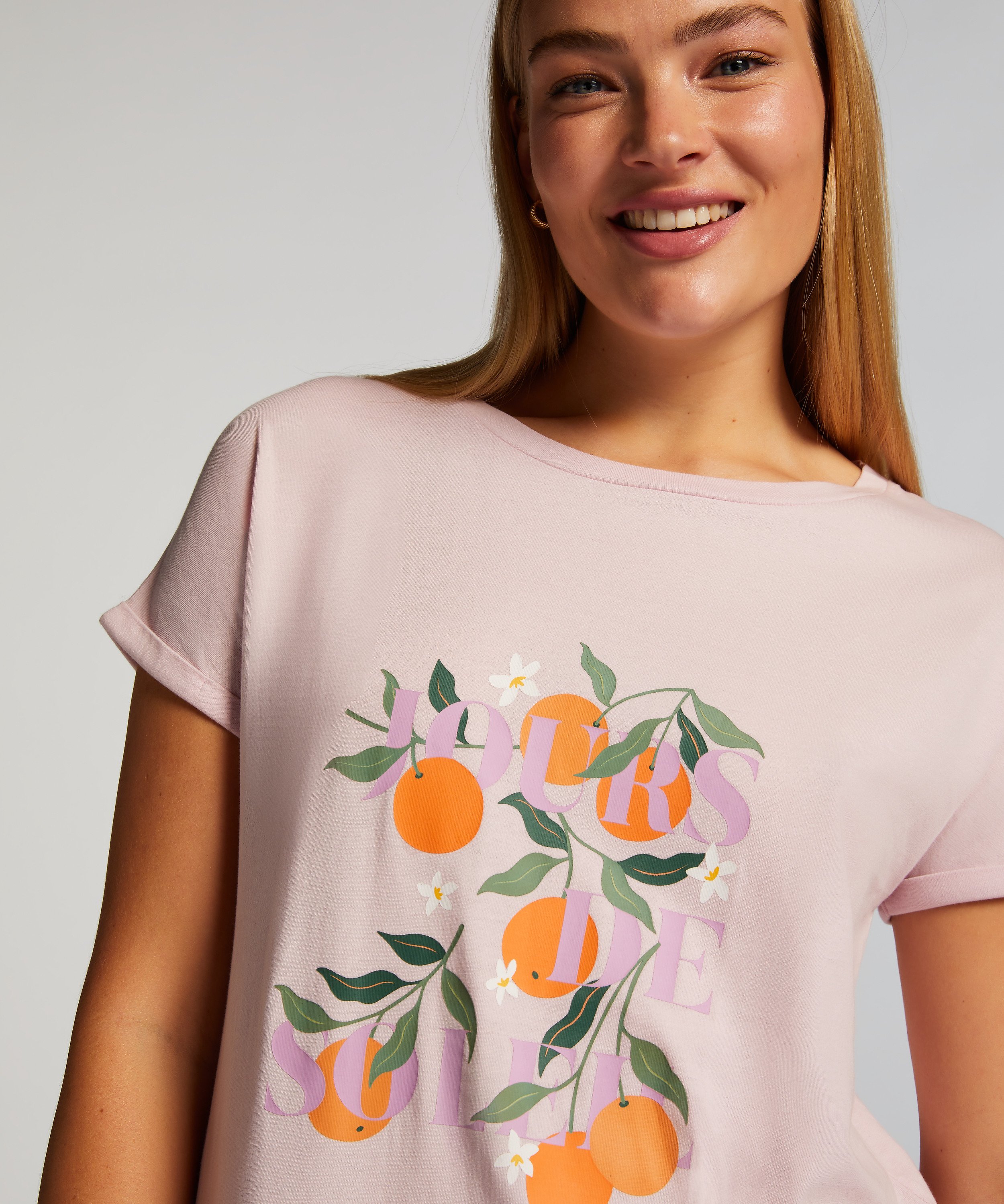 Nattskjorte med rund hals, Rosa, main