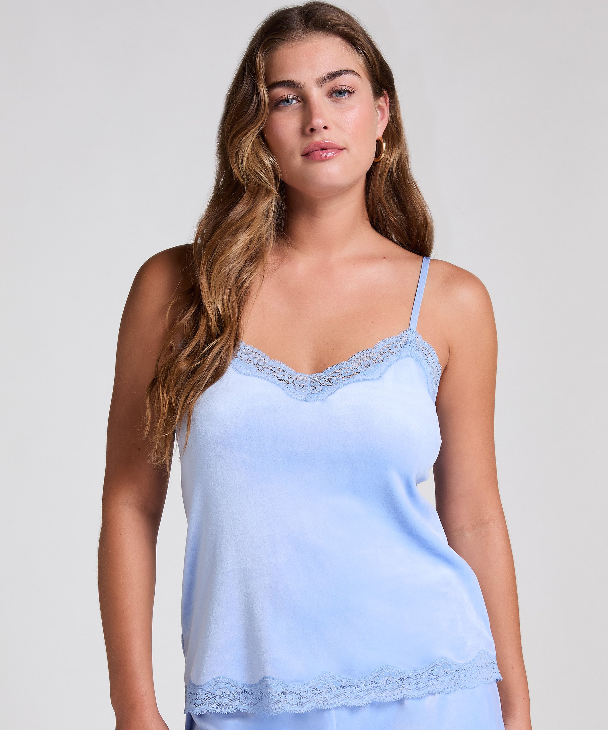 Cami-topp Velours Lace, Blå, main