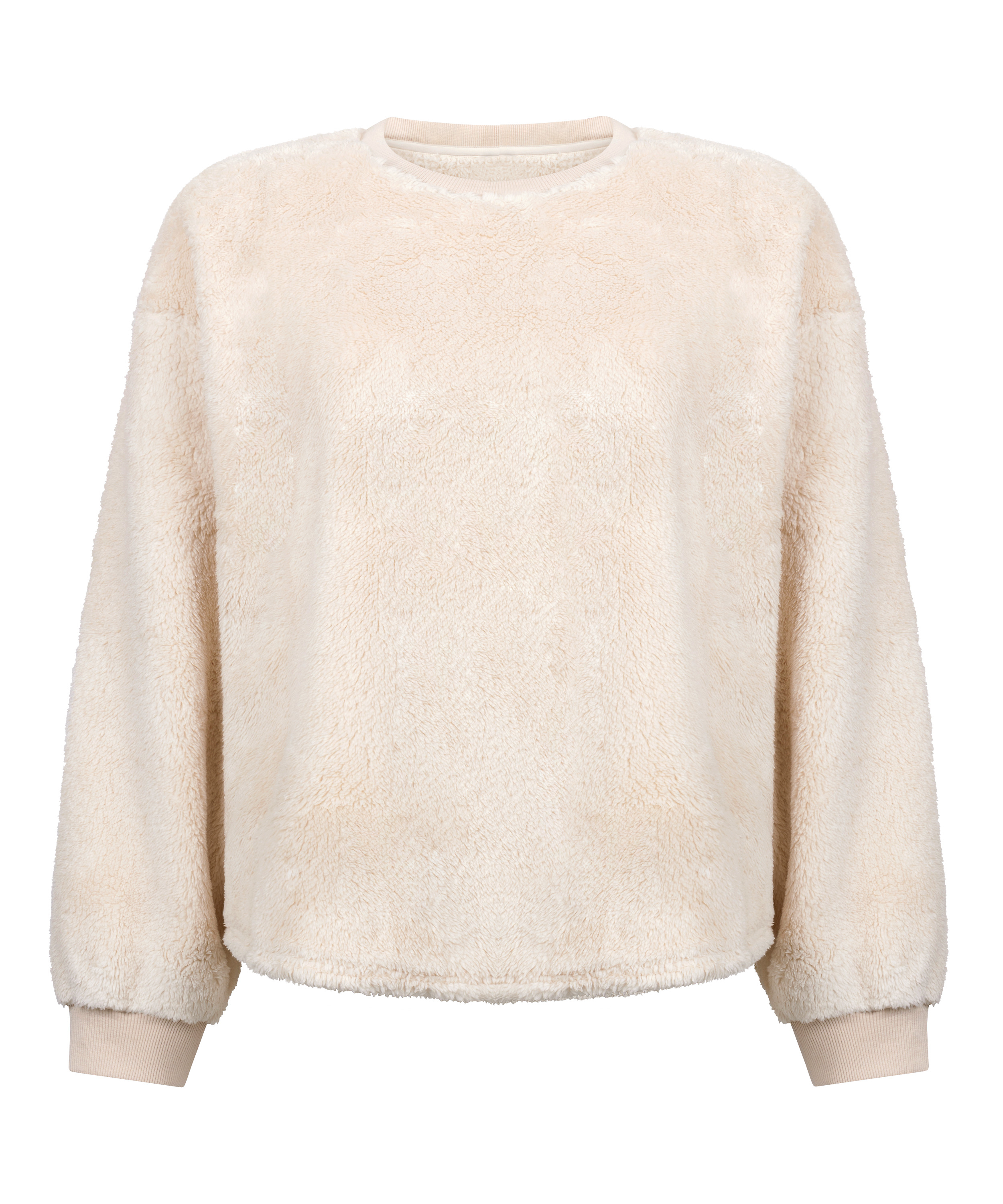 Langermet Topp Fluffy Fleece, Beige, main