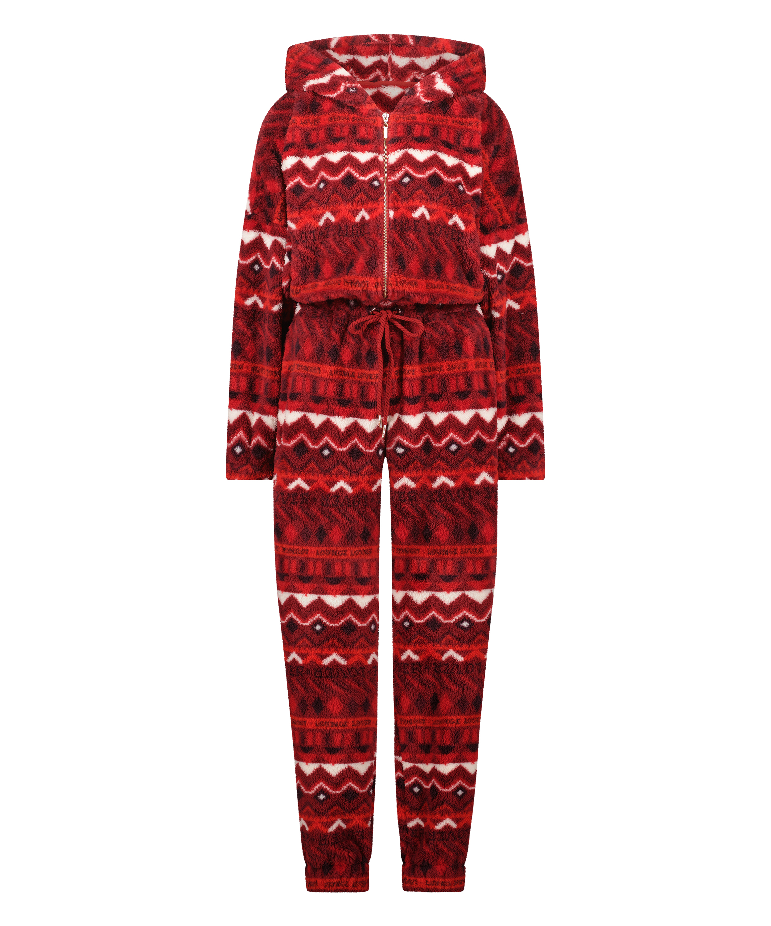 Fairisle flanellfleece onesie, Rød, main