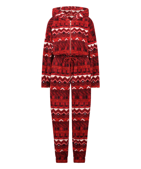 Fairisle flanellfleece onesie, Rød