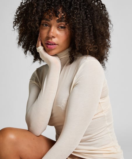 super soft kasjmir-skjorte med h&oslash;yhalset genser, Hvit