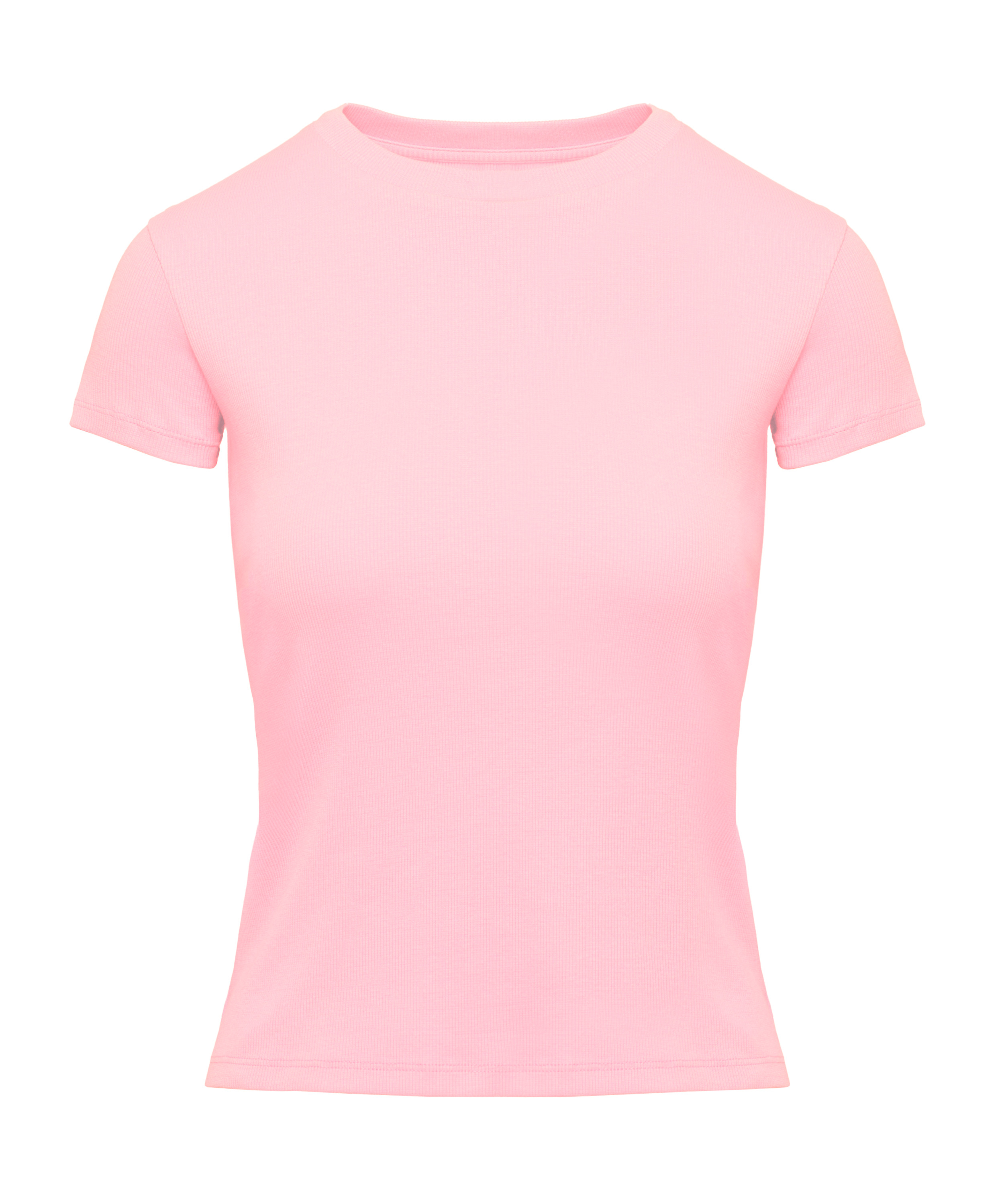 Ribbed Crew Neck Short-Sleeved Pyjama Top, Rosa, main