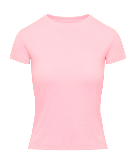 Ribbed Crew Neck Short-Sleeved Pyjama Top, Rosa
