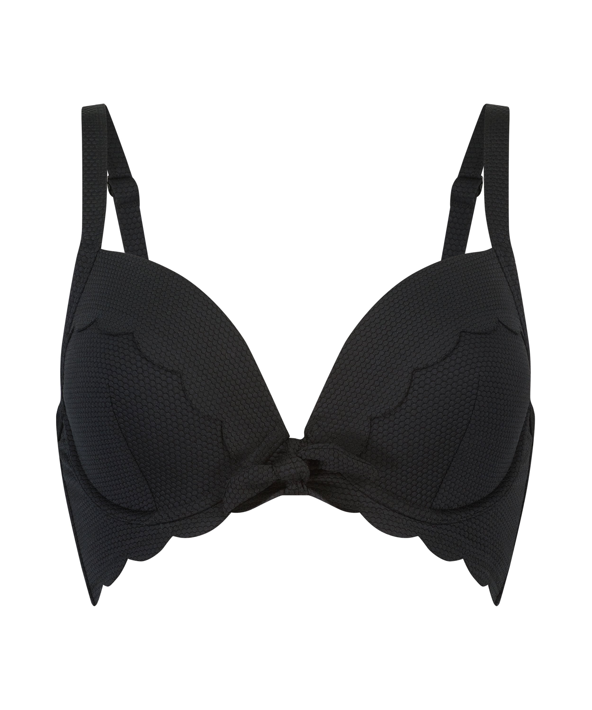 Scallop Polstret bikinitopp med underspiler, Svart Scallop Polstret bikinitopp med underspiler, Svart