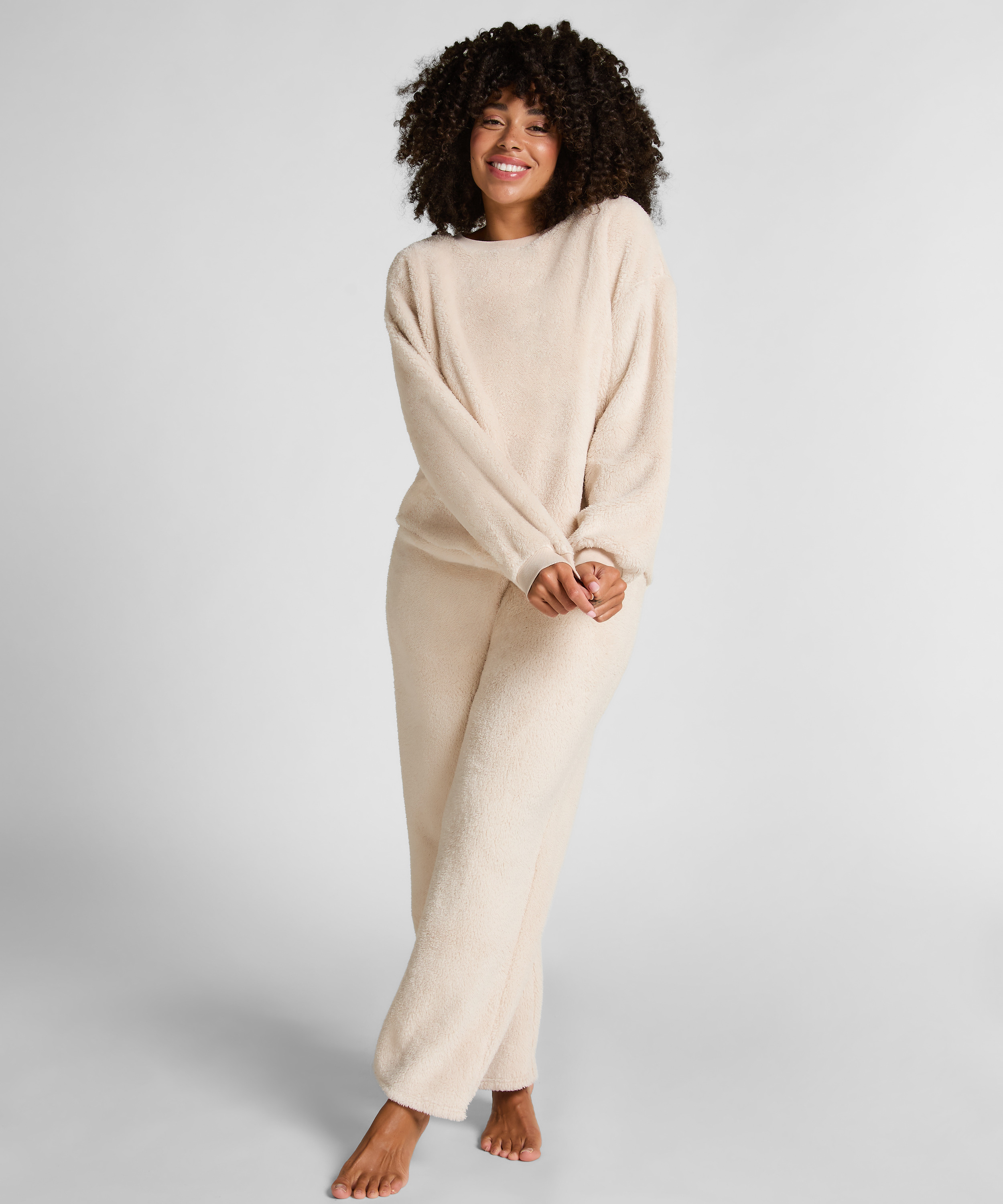 Langermet Topp Fluffy Fleece, Beige, main