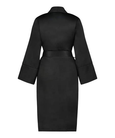 Satin fleece badekåpe, Svart