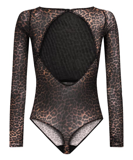 Tara Leopard Body med lange ermer, Svart