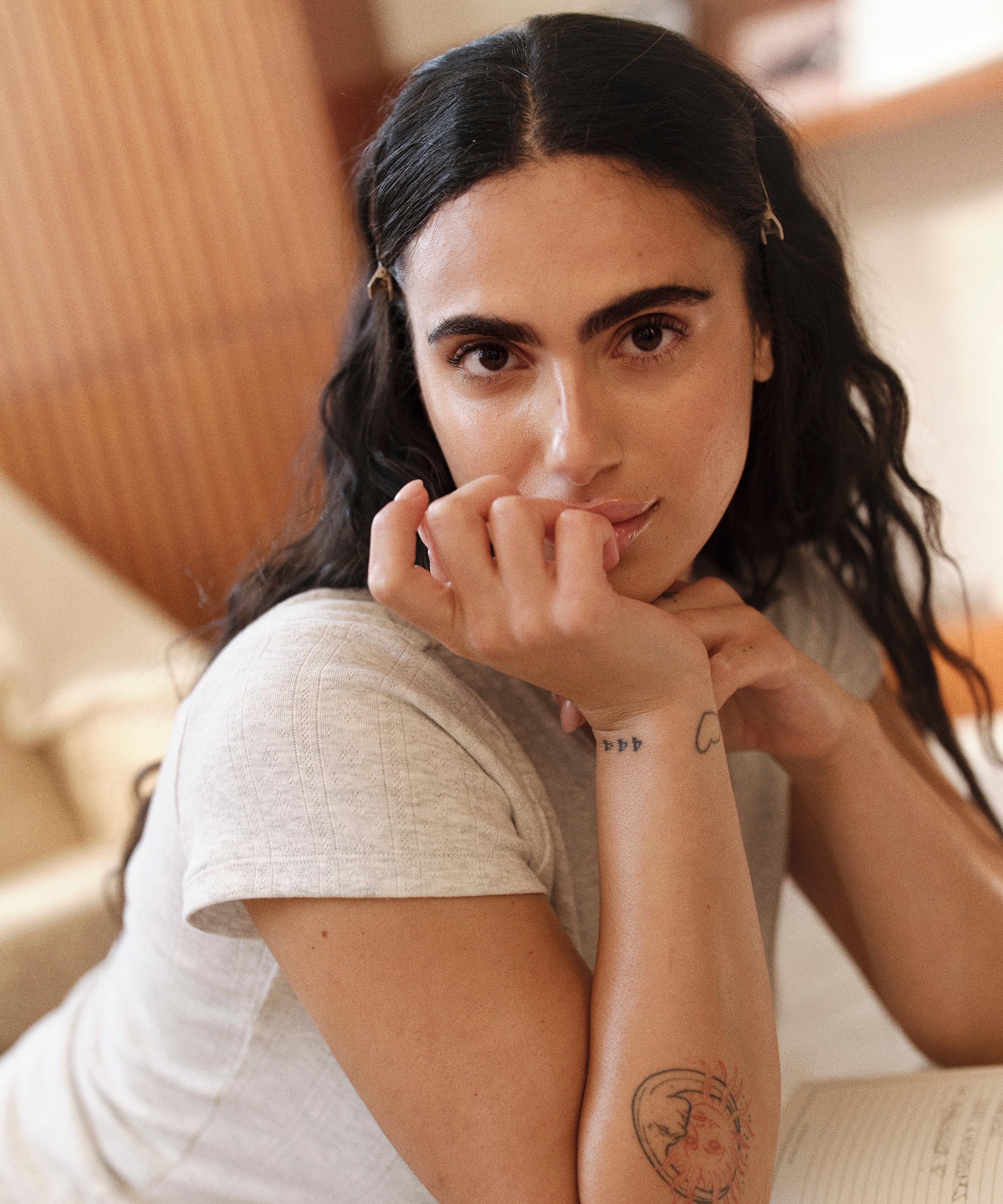 Pointelle topp, Gr&aring;, main