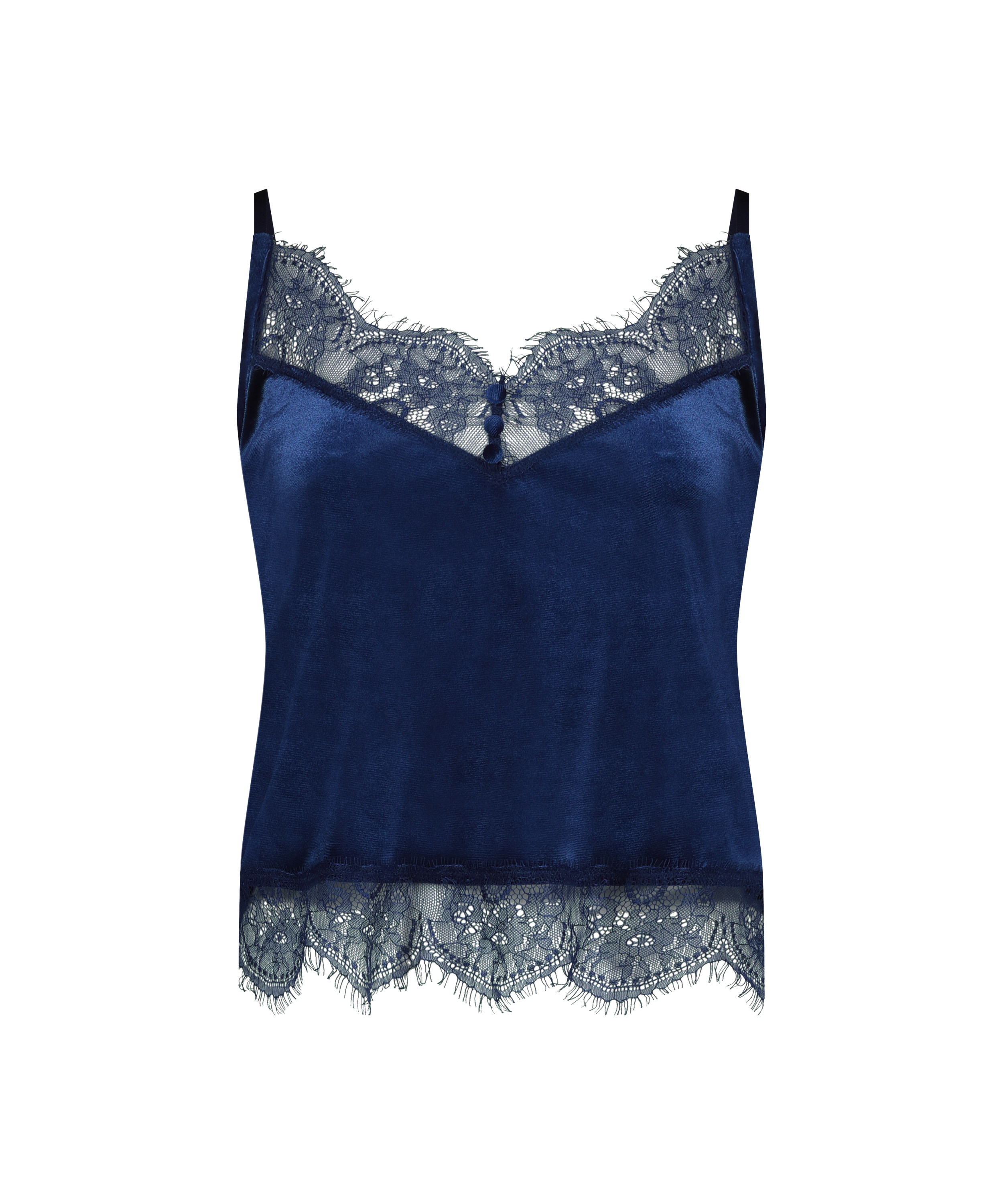 Skinnende velour Lace Cami, Blå, main