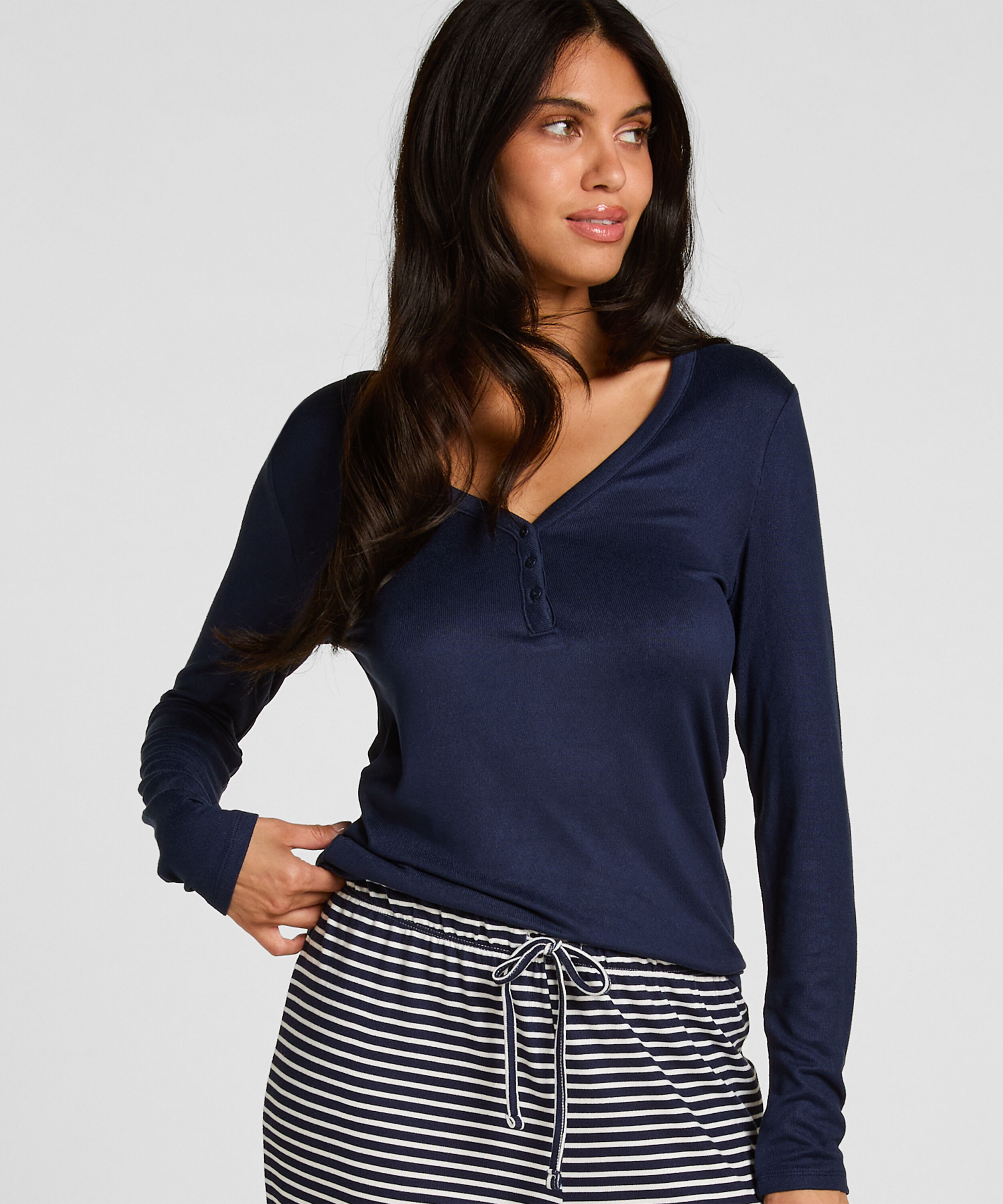 Henley Pyjamas Topp, Blå Henley Pyjamas Topp, Blå