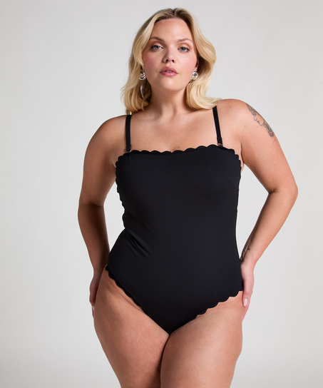 Badedrakt Bandeau Scallop, Svart