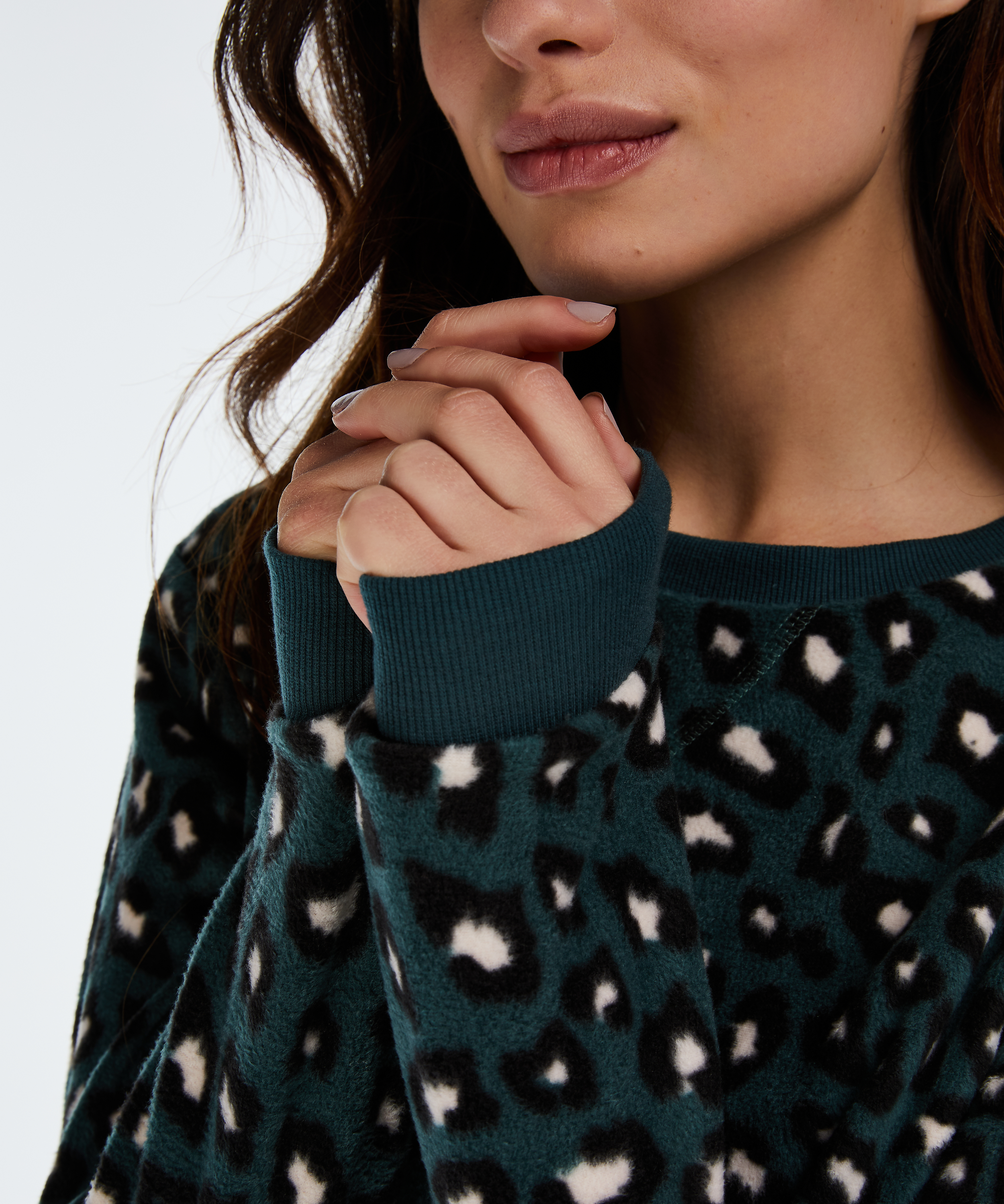 Langermet fleece-topp, Gr&oslash;nn, main