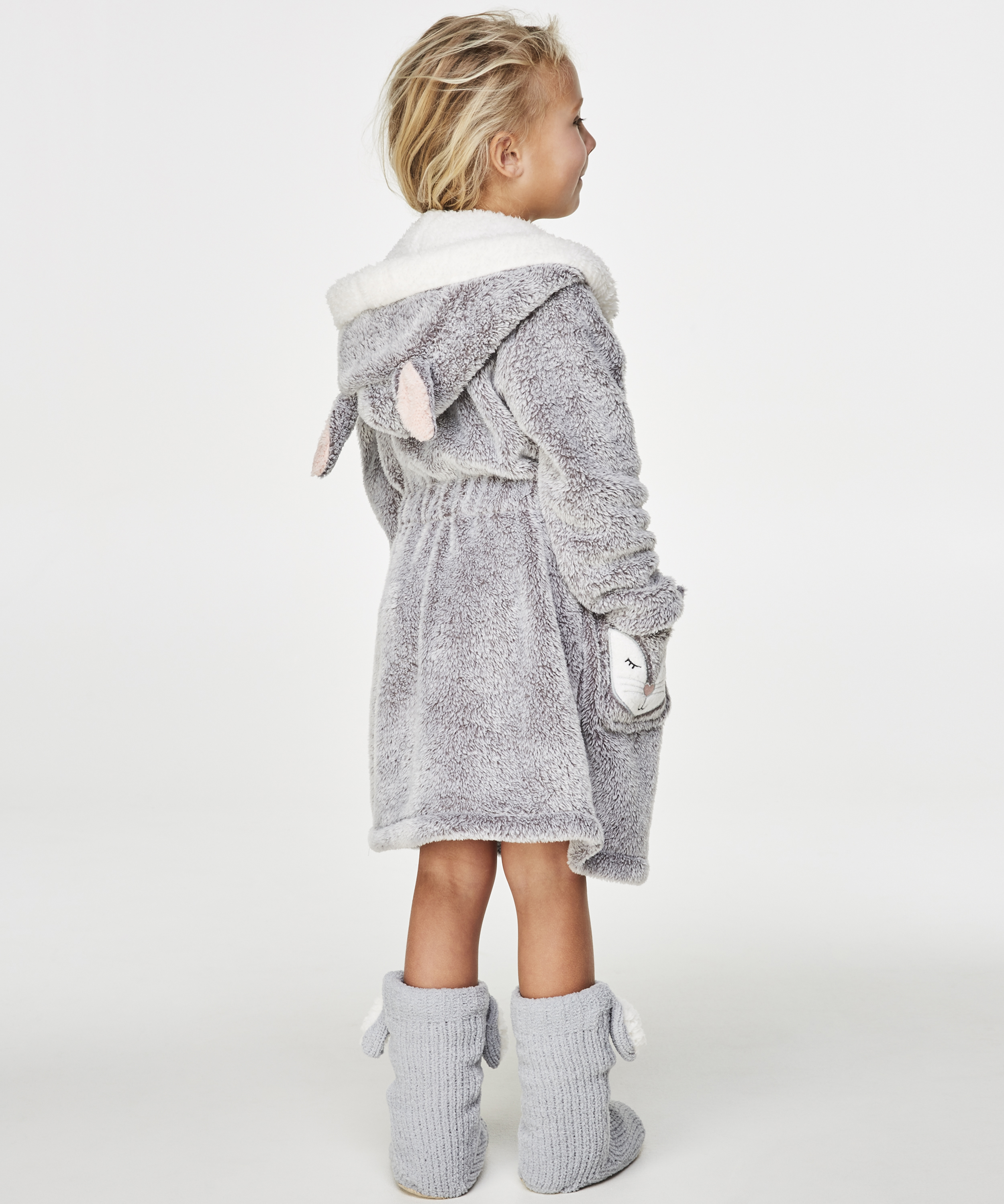Kids Fleece Bathrobe, Grå, main