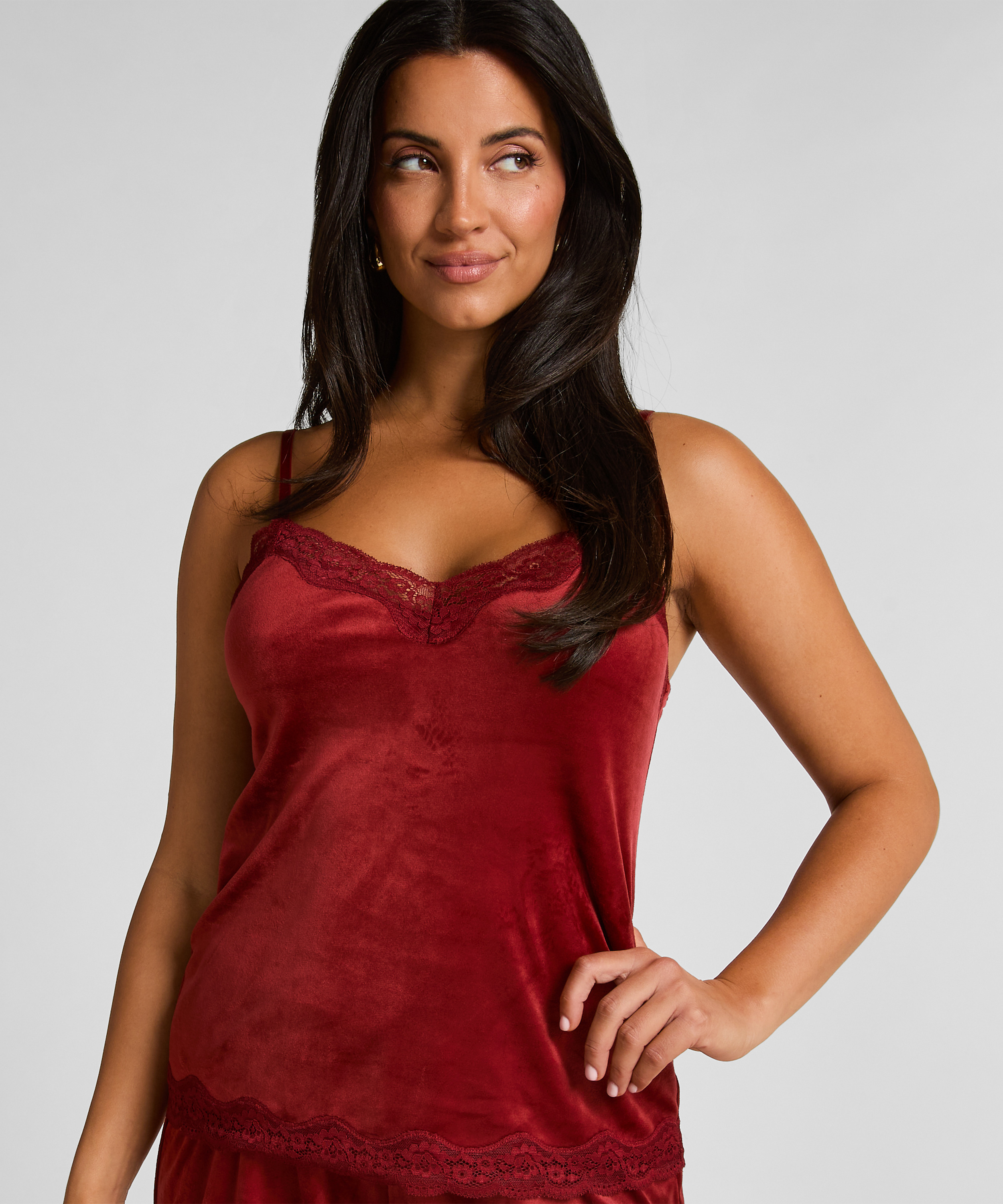 Cami-topp Velours Lace, Rød, main