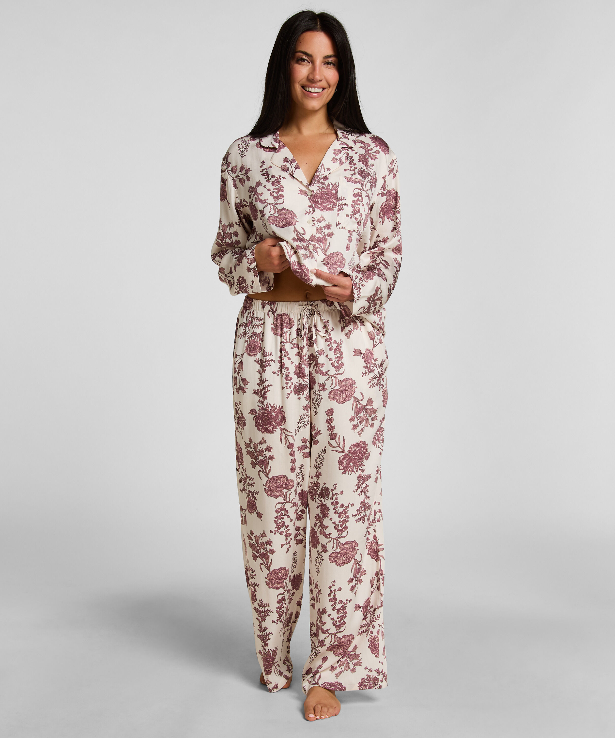 Pyjamasbukse Woven Print, Beige