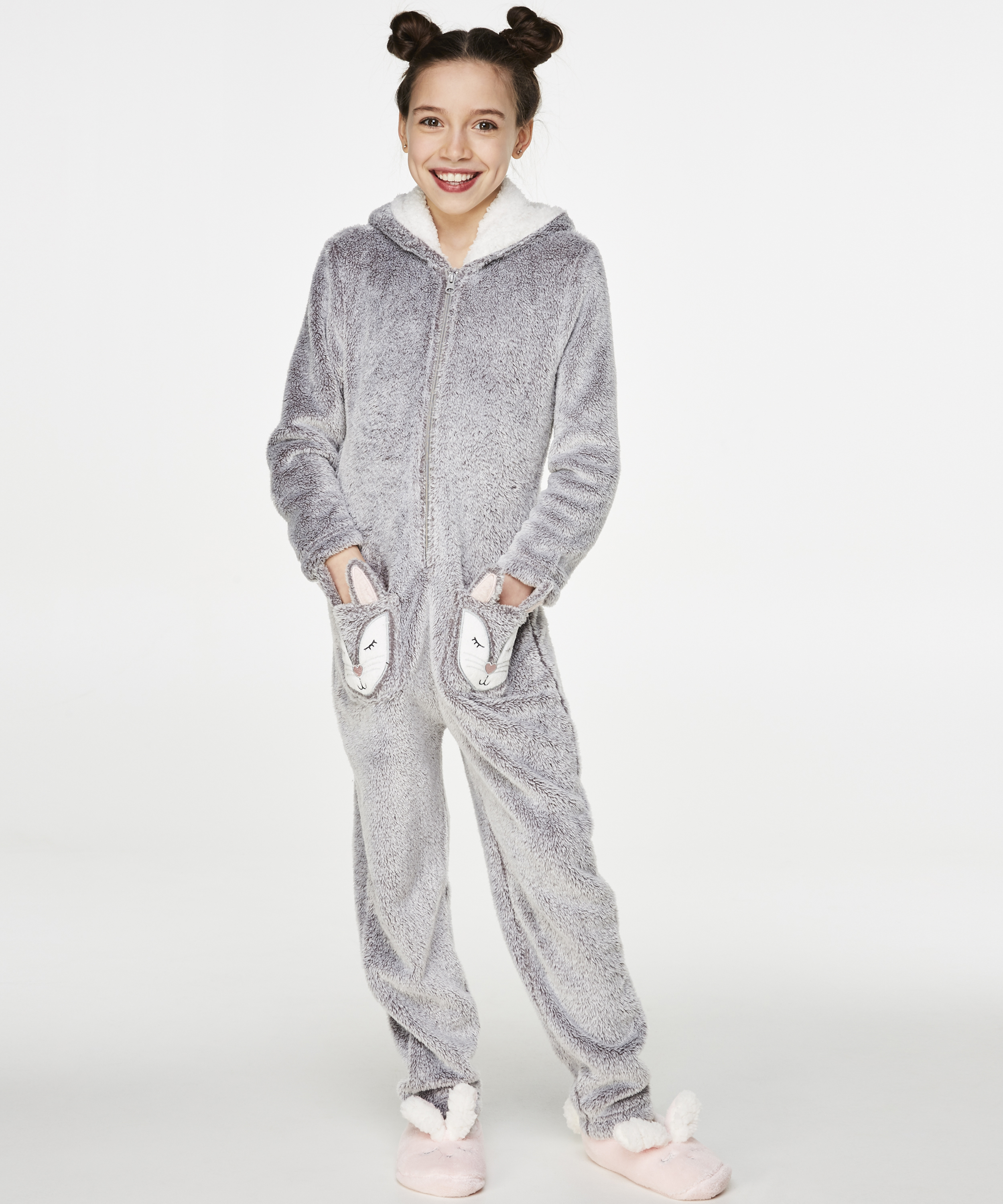 Fleece Onesie Teens, Grå, main