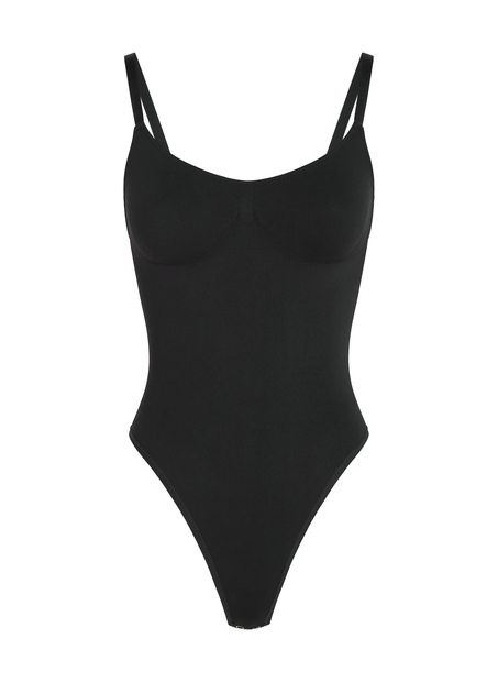 Sømløs body med høyt snitt, Svart