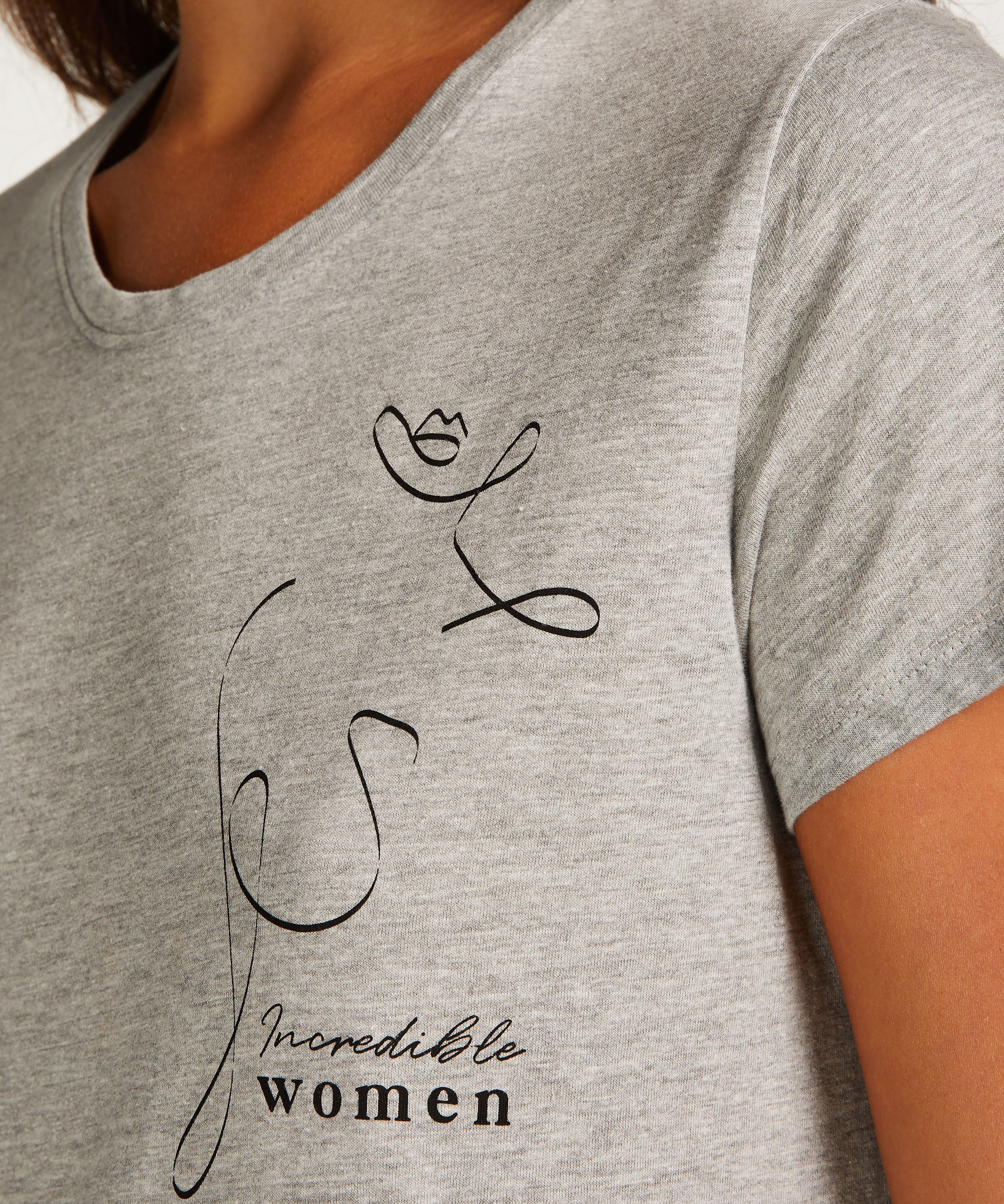 Nattskjorte med rund hals, Grå, main