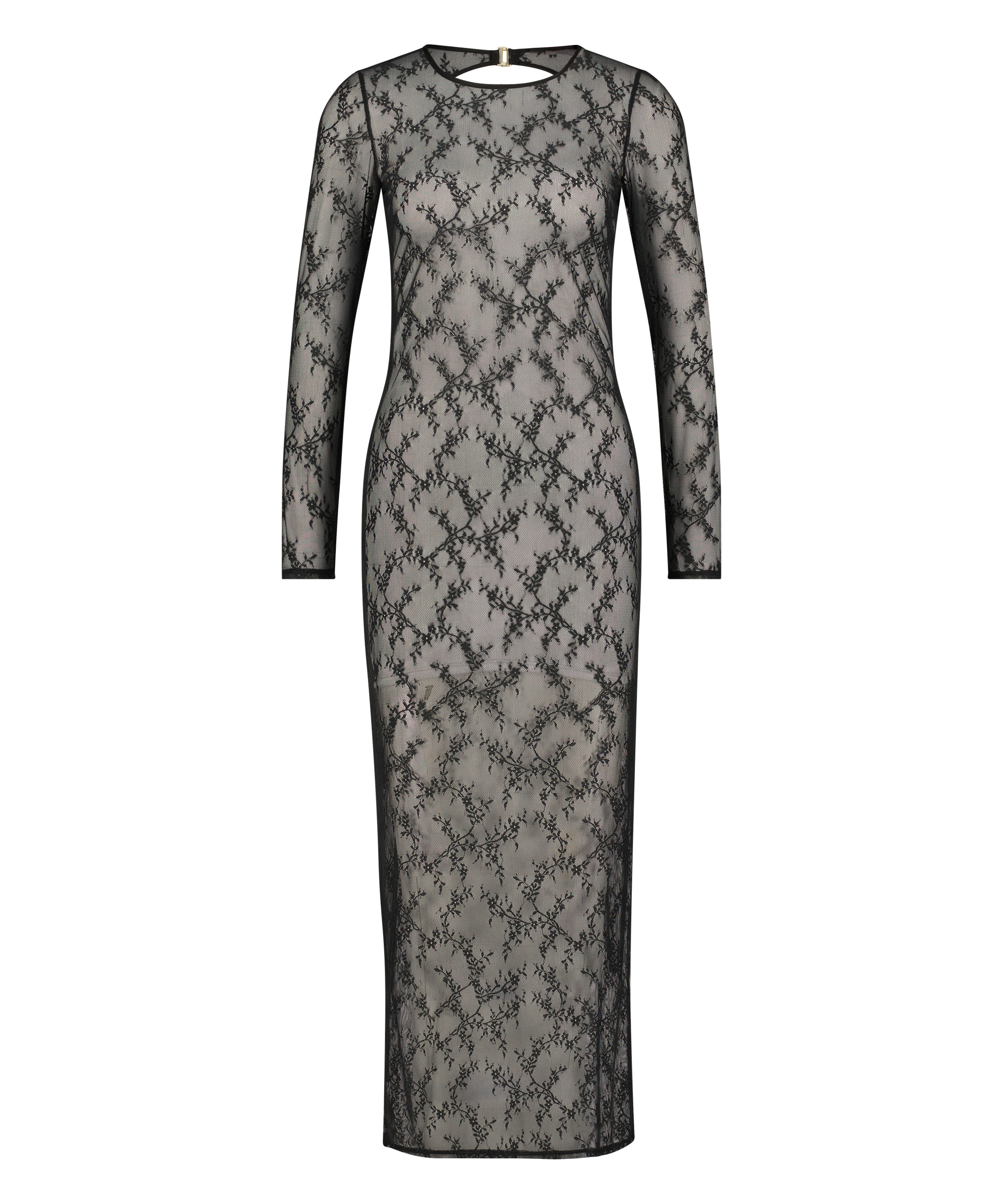 Langermet bodycon lace slipdress, Svart, main