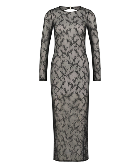 Langermet bodycon lace slipdress, Svart