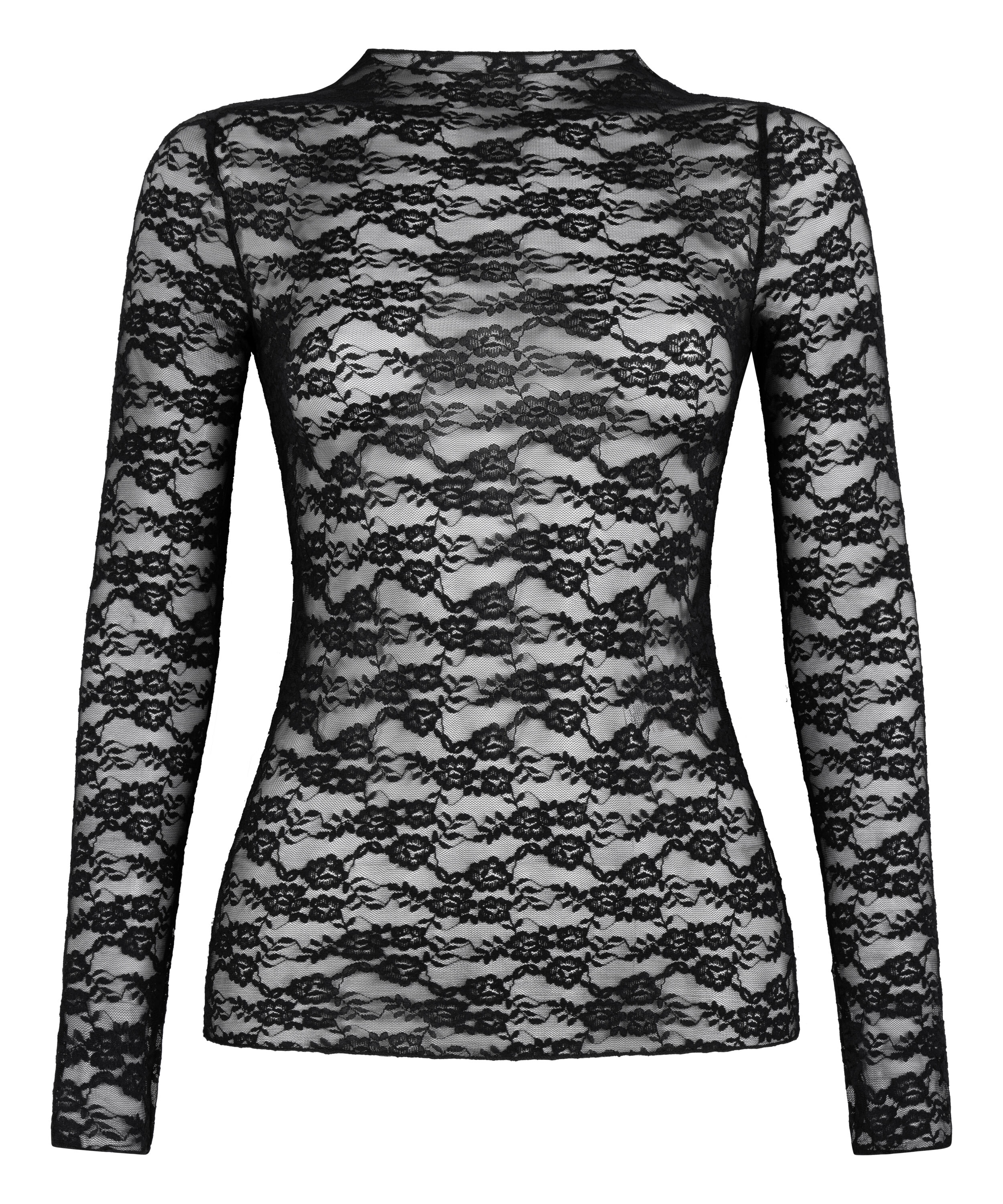 Top Allover Lace, Svart