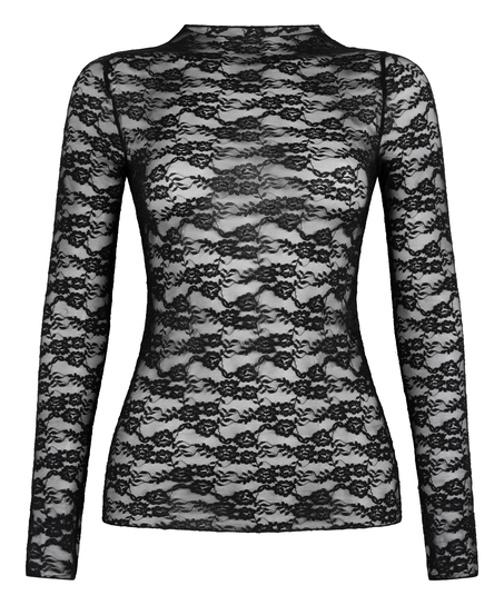 Top Allover Lace, Svart