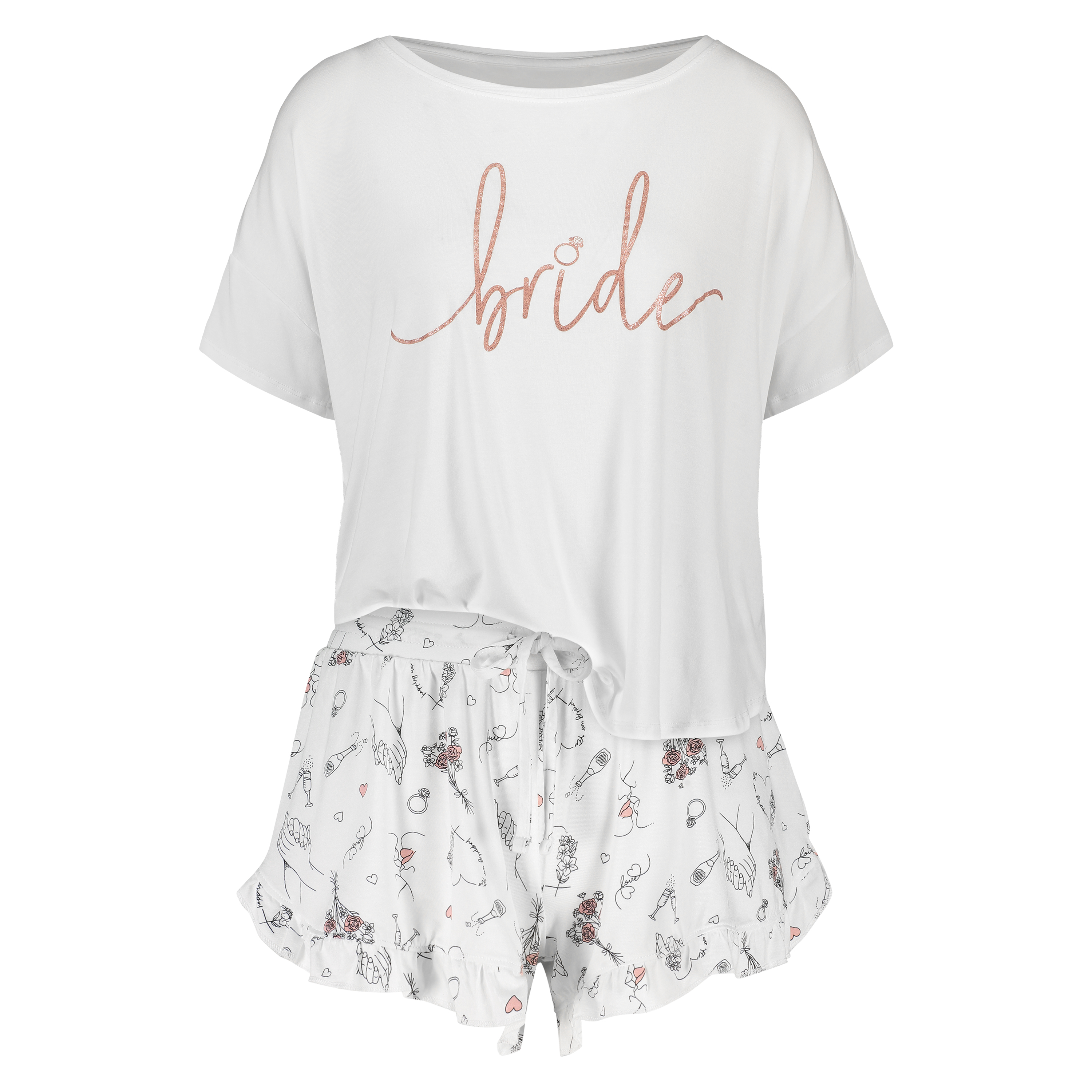 Bridal kort pyjamassett, Hvit, main