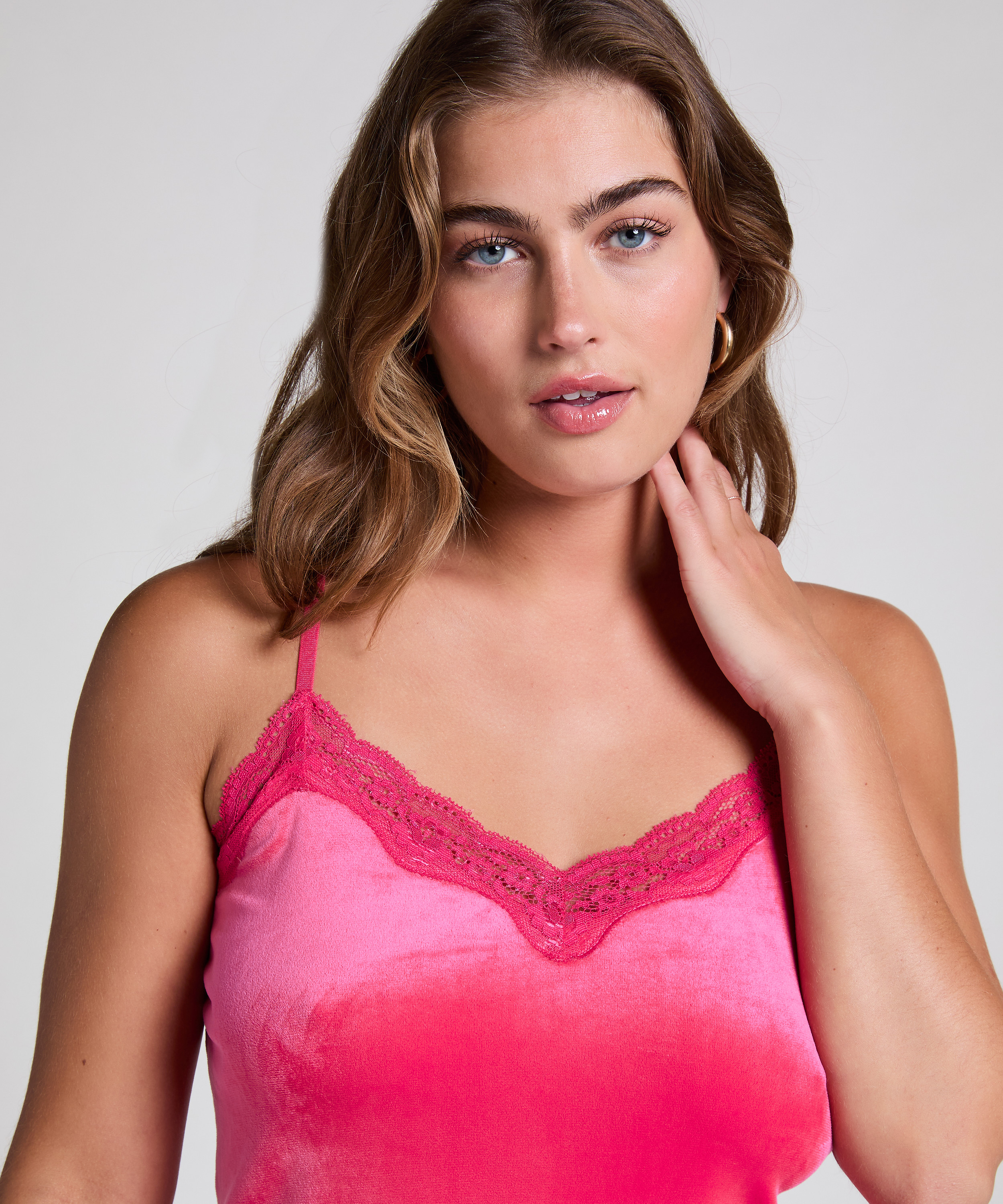 Cami-topp Velours Lace, Rosa, main