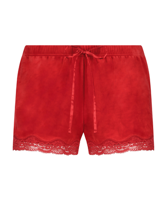 Velvet lace shorts, Rød