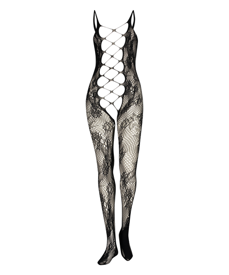 Private open lace catsuit, Svart
