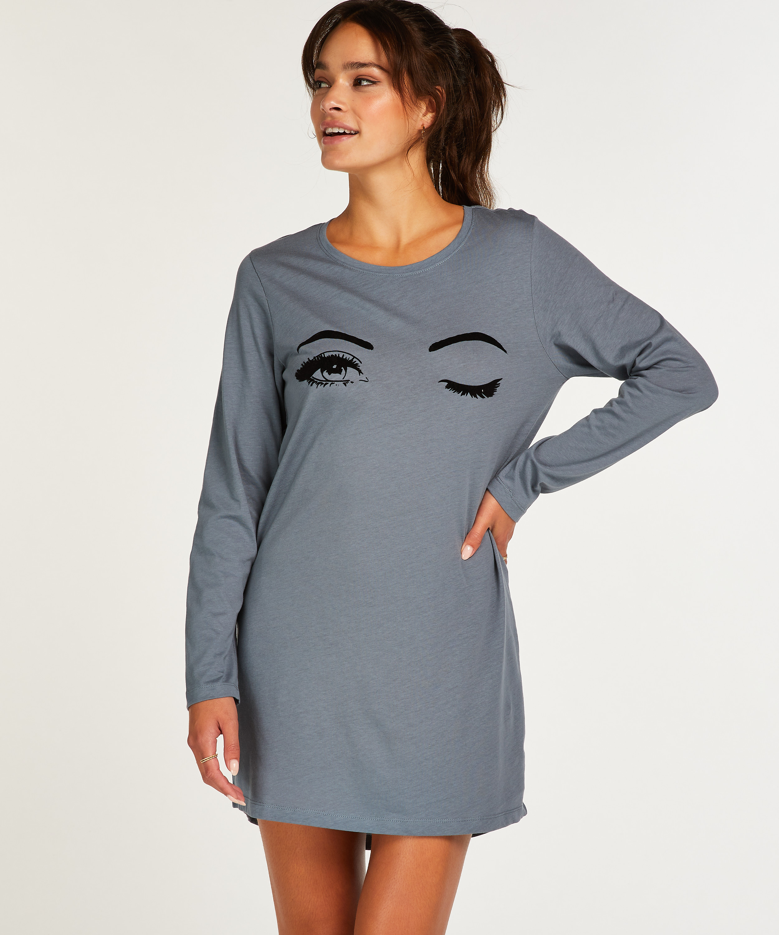 Round Neck Nightshirt, Bl&aring;, main