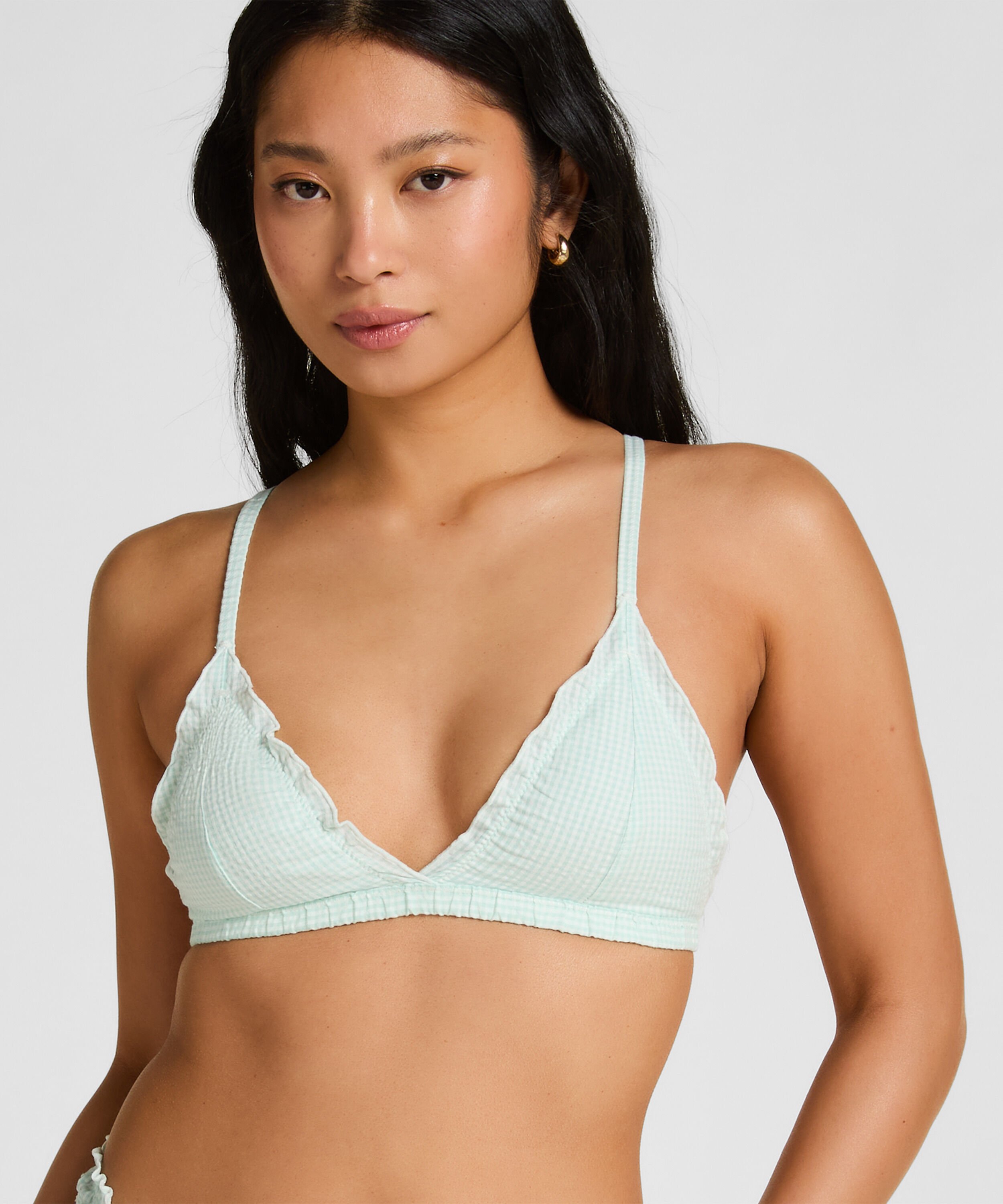 Mia Bralette - Trekant-Bralette med Rysjer, Blå